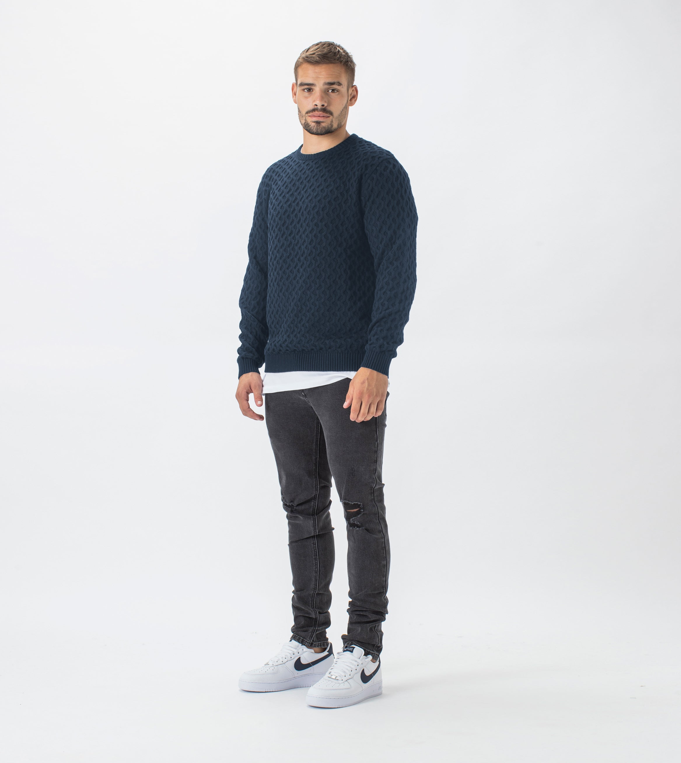 Diamond Crew Knit Navy