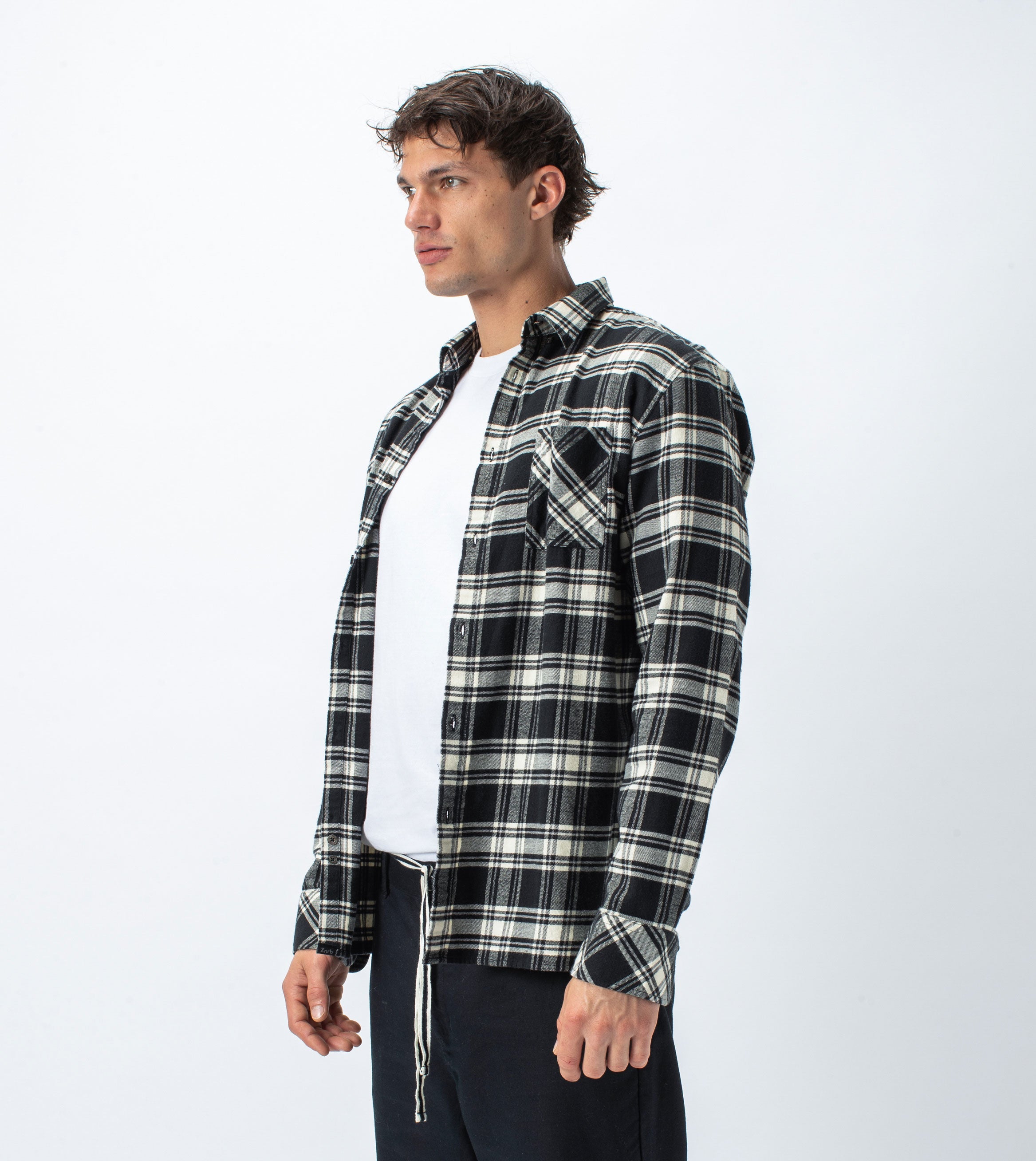 Flannel Lightweight LS Shirt Black/Milk - Sale