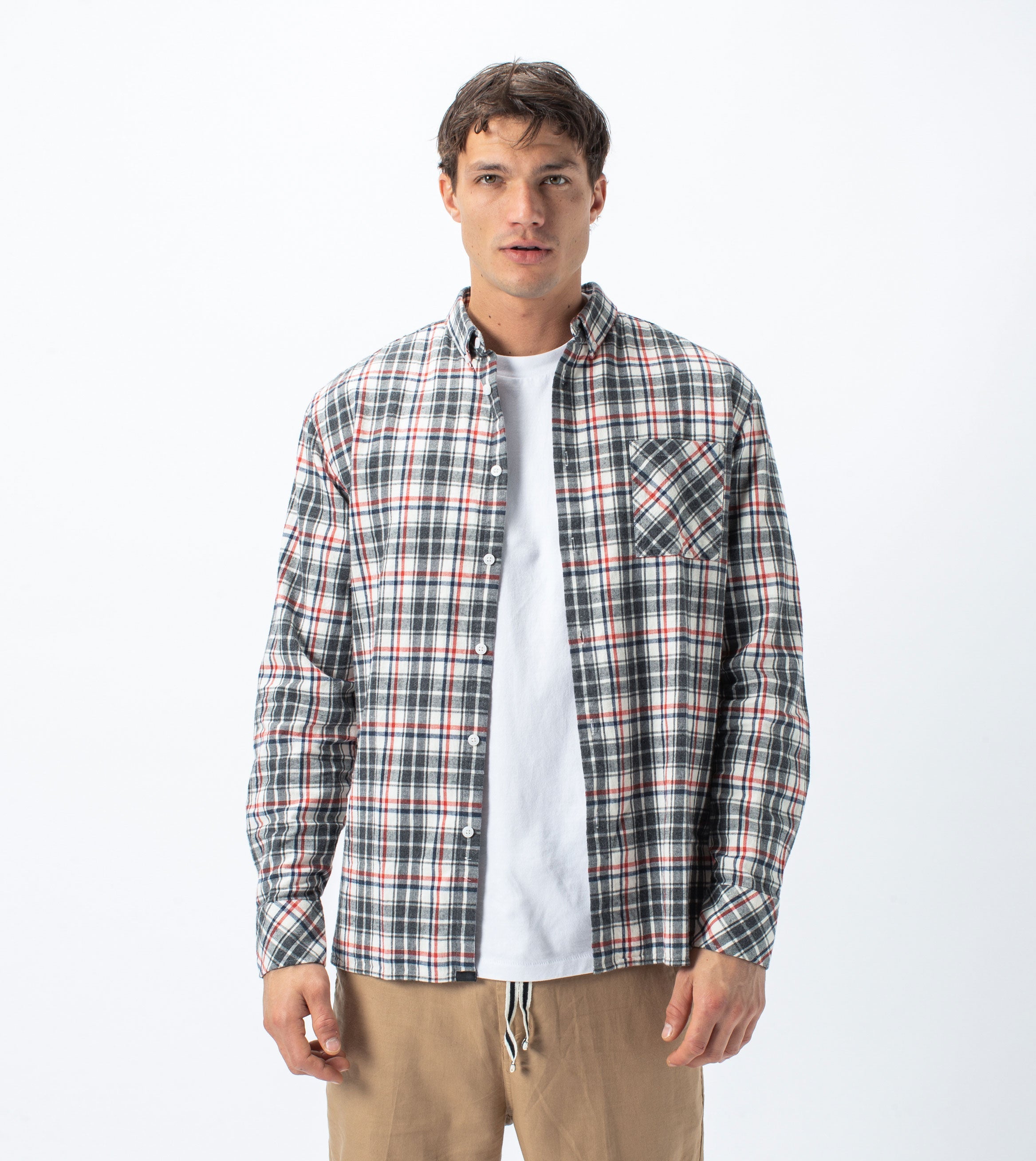Flannel Lightweight LS Shirt Milk/Grey - Sale