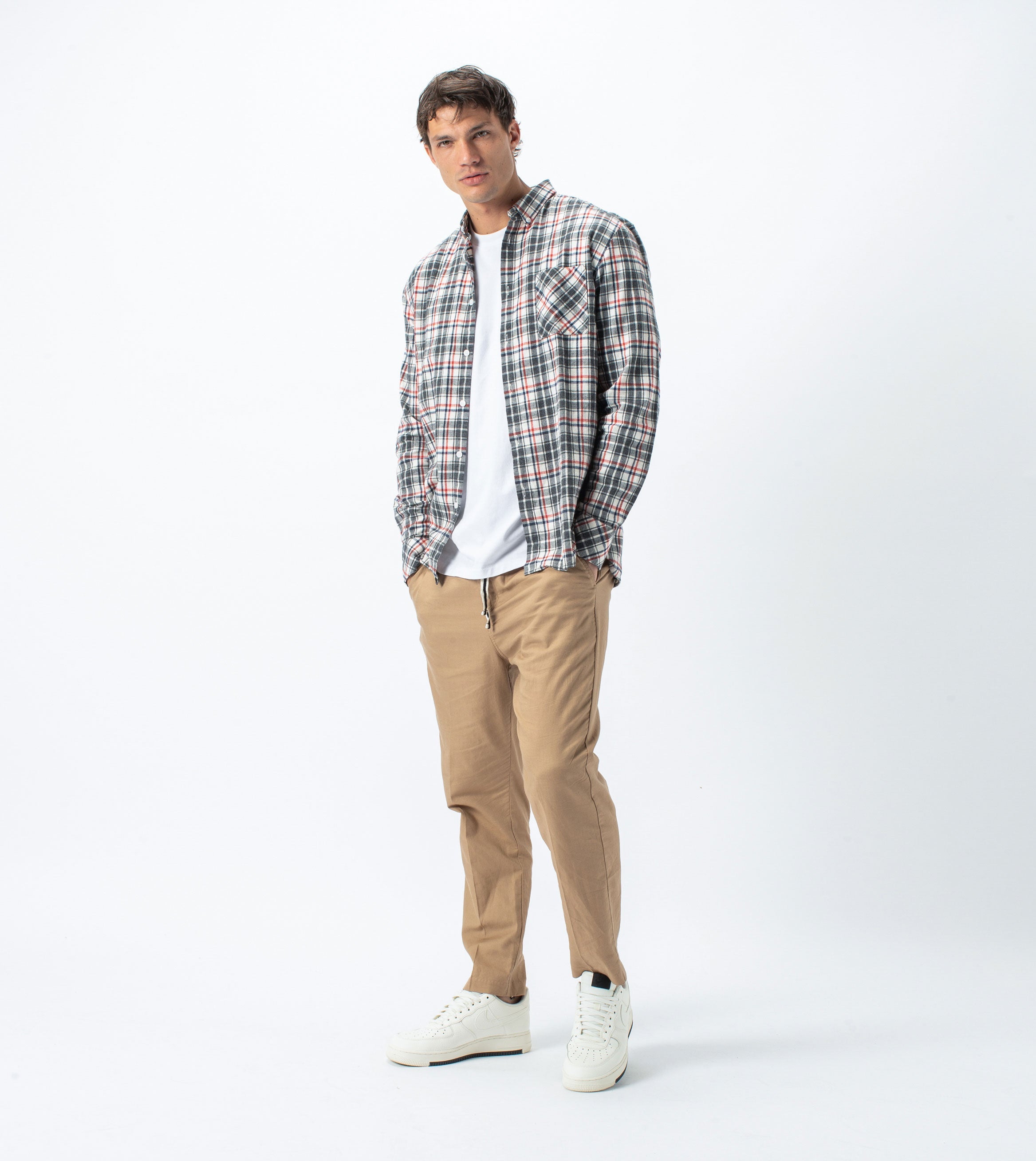Flannel Lightweight LS Shirt Milk/Grey - Sale