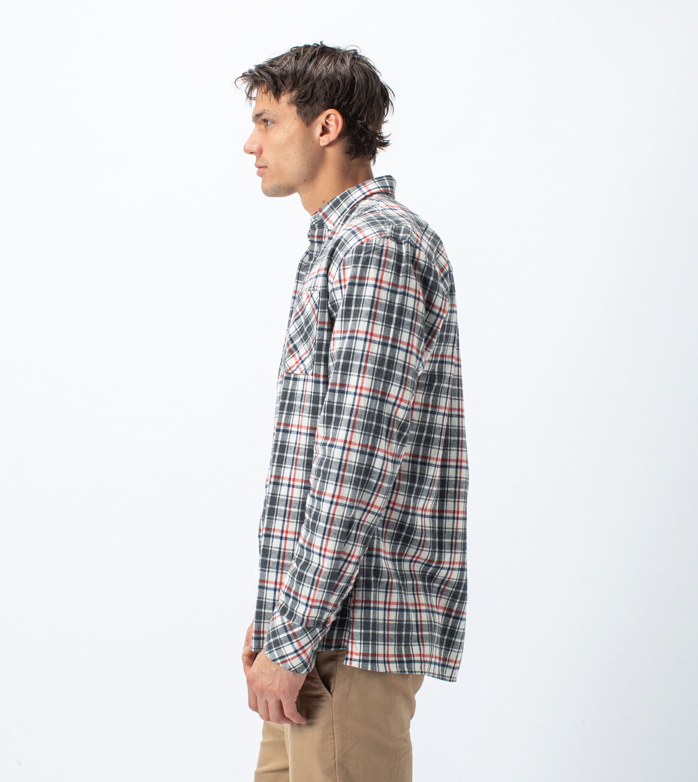 Flannel Lightweight LS Shirt Milk/Grey - Sale