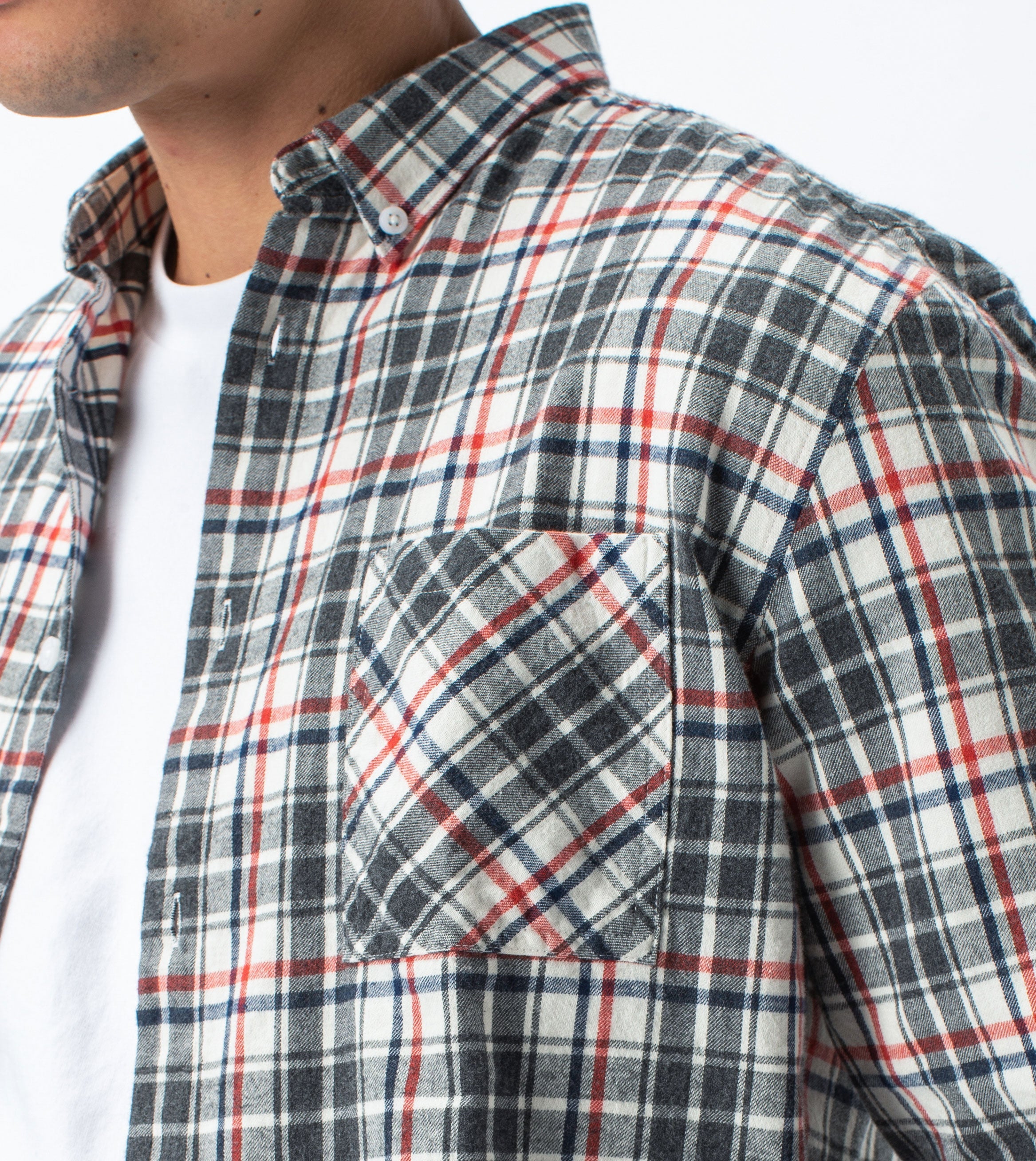 Flannel Lightweight LS Shirt Milk/Grey - Sale