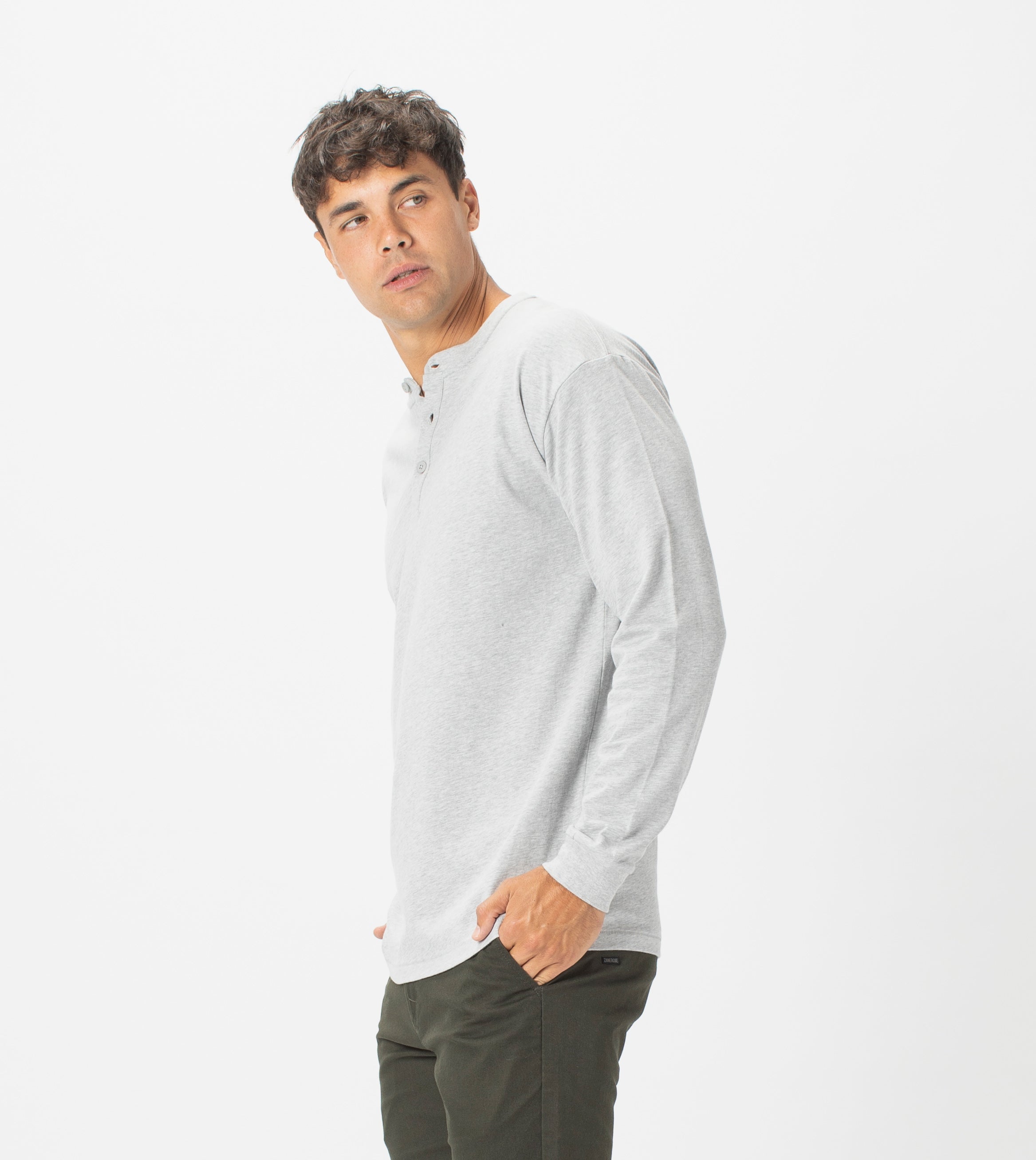 Henley LS Tee Silver Marle