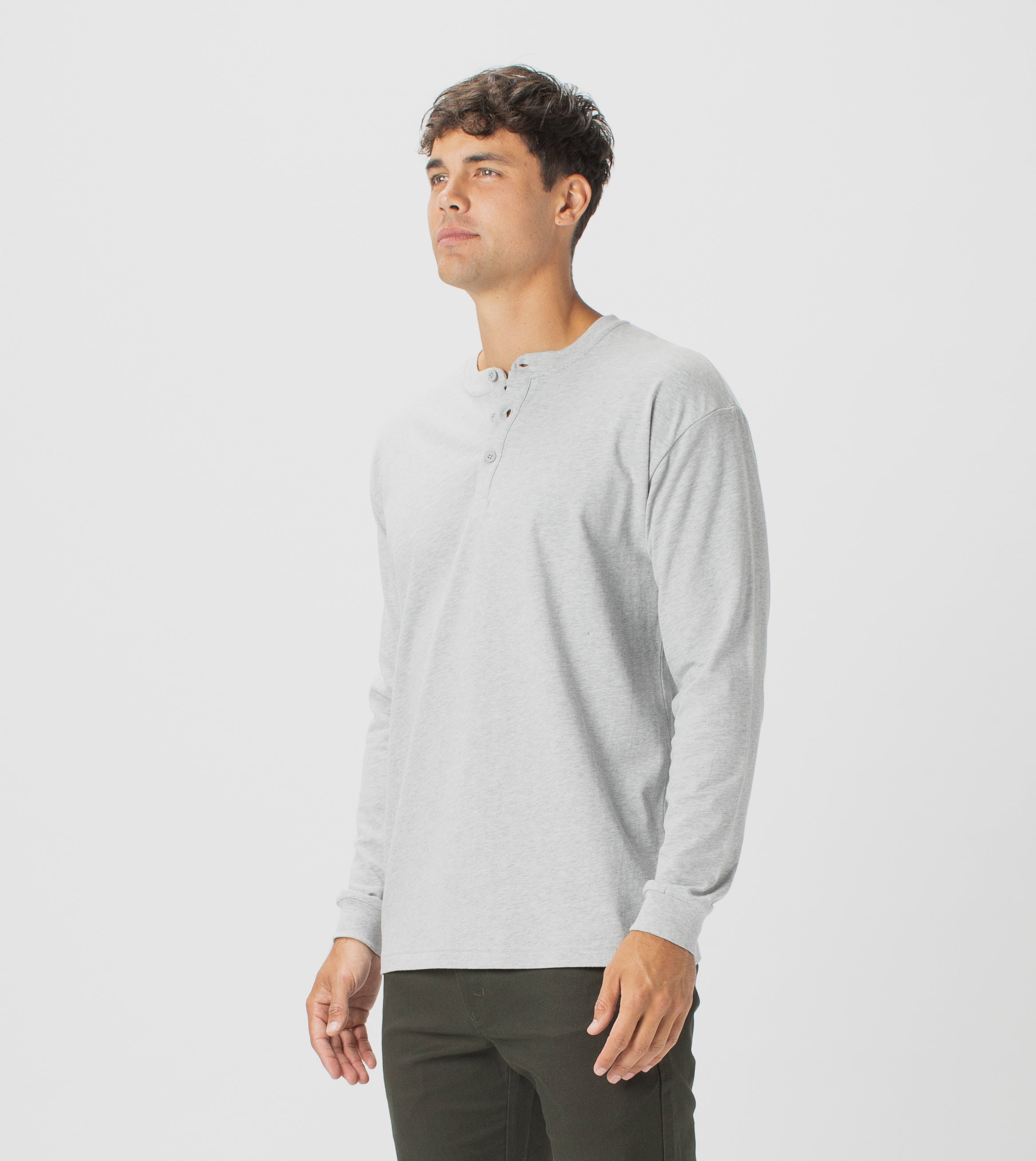 Henley LS Tee Silver Marle