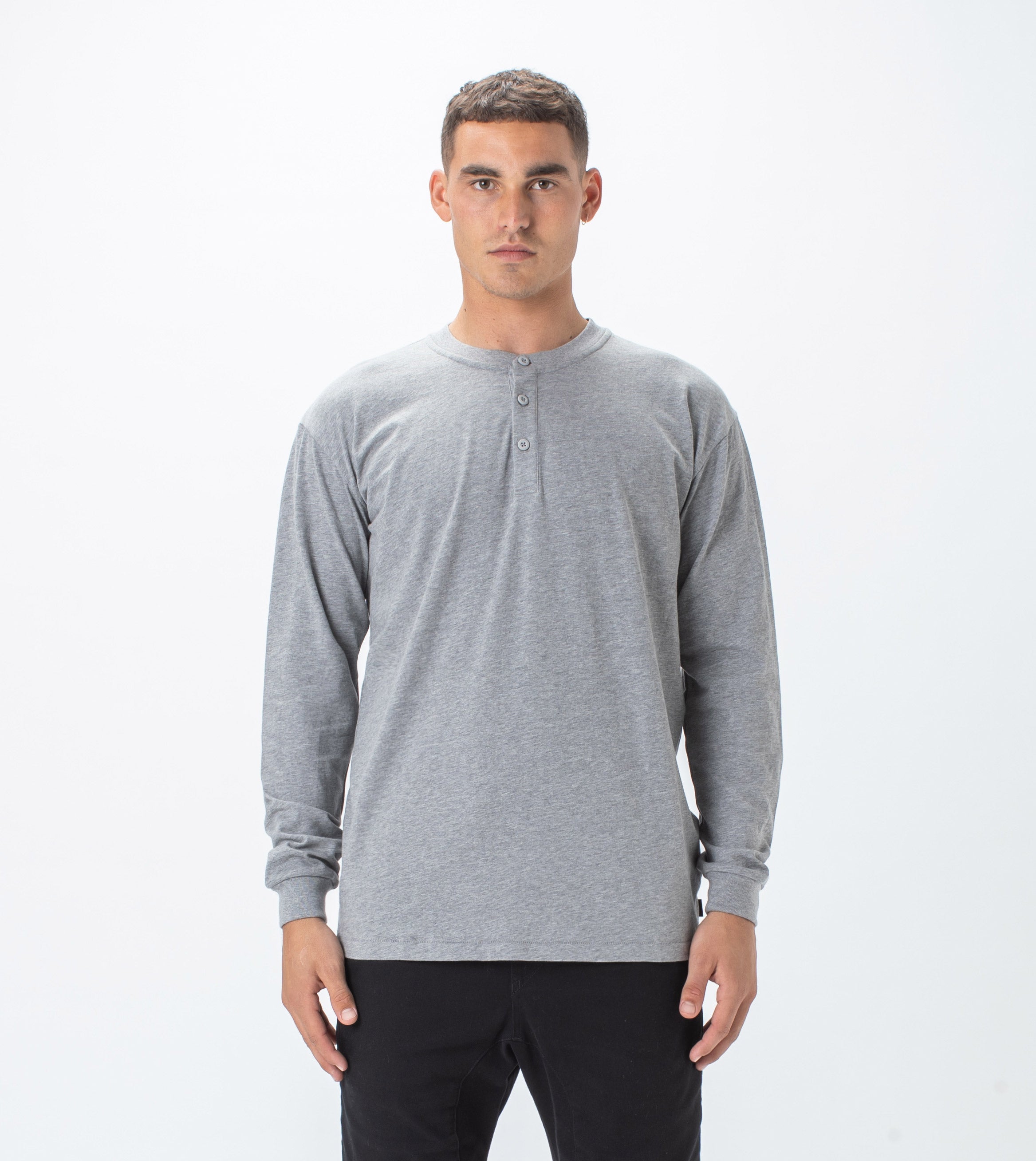 Henley LS Tee Dk Grey Marle