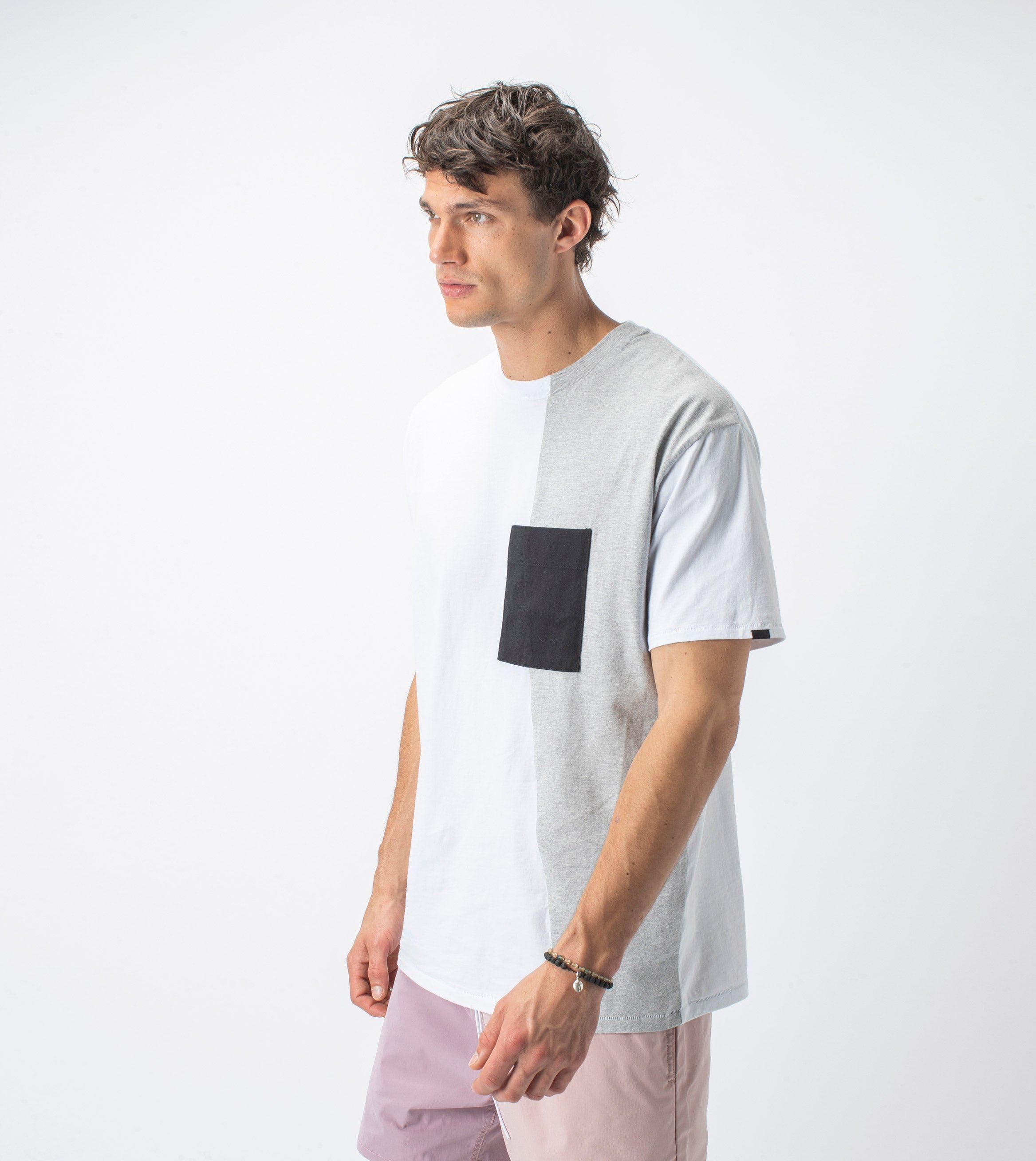 Overlay Box Tee White/Silver Marle