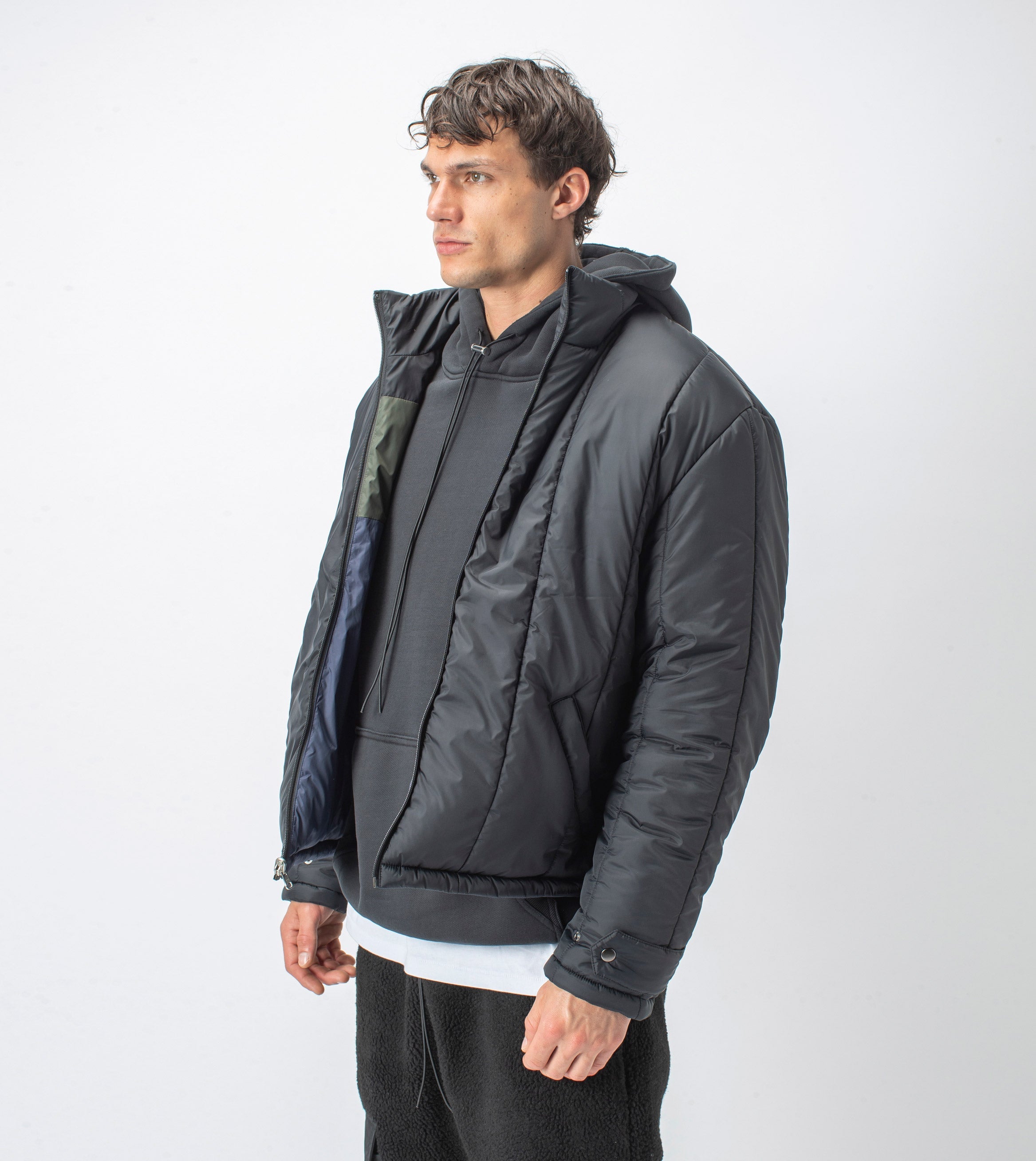 Patchwork Reversible Puffer Jacket Dk Army/Ink - Sale
