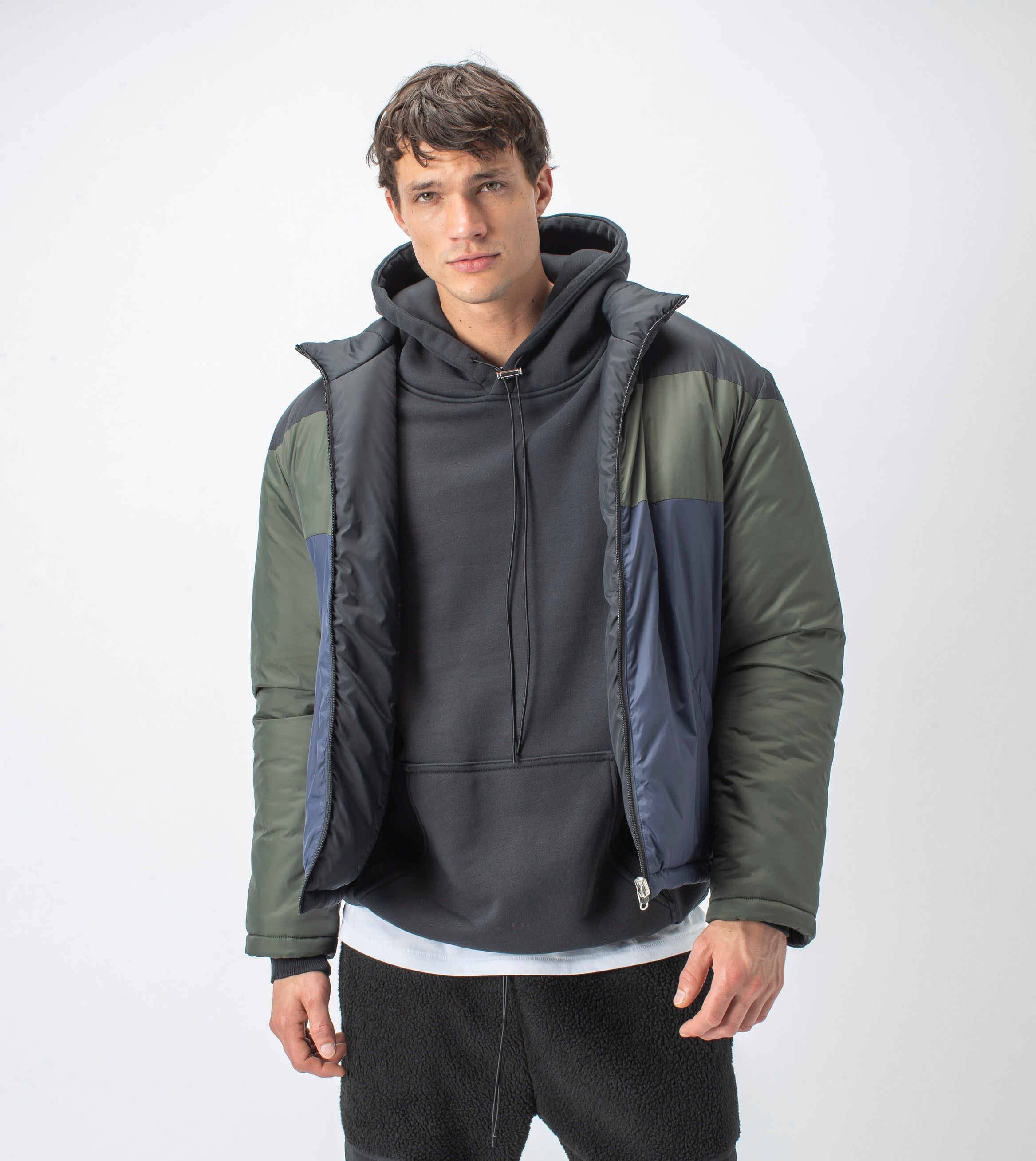 Patchwork Reversible Puffer Jacket Dk Army/Ink - Sale