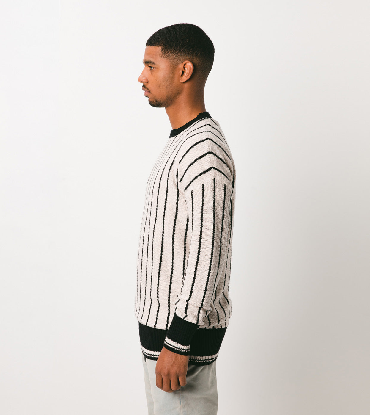 Pinstripe Chunk Crew Knit Shell/Black - Sale