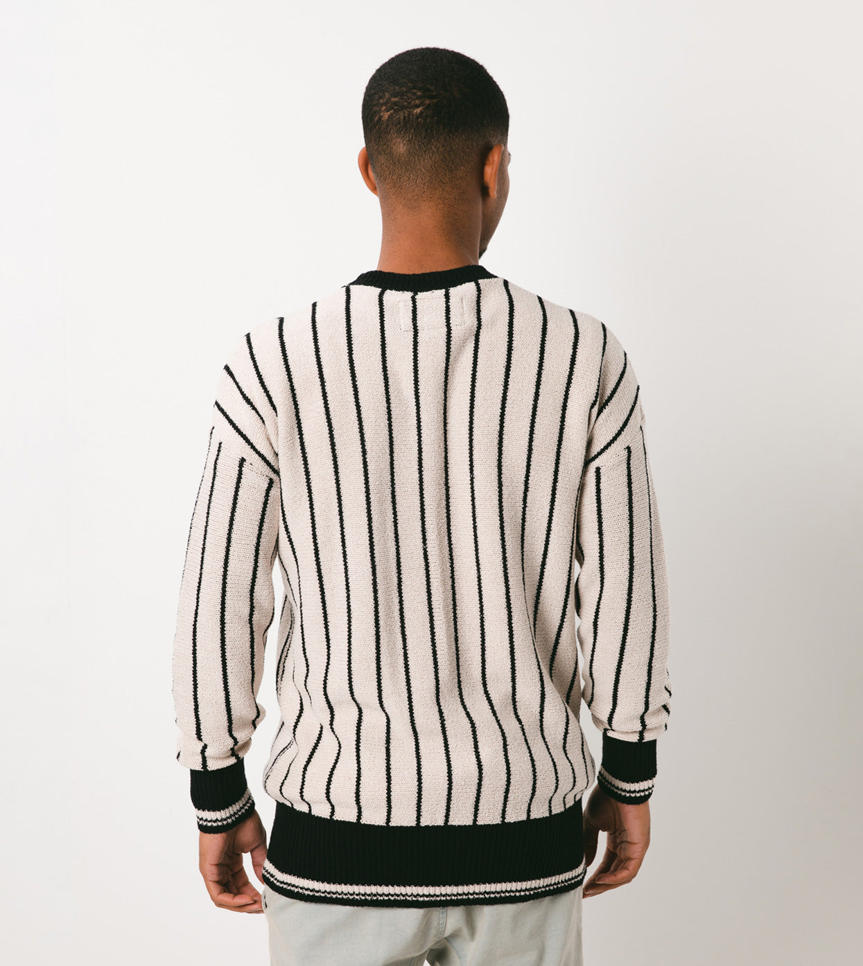 Pinstripe Chunk Crew Knit Shell/Black - Sale