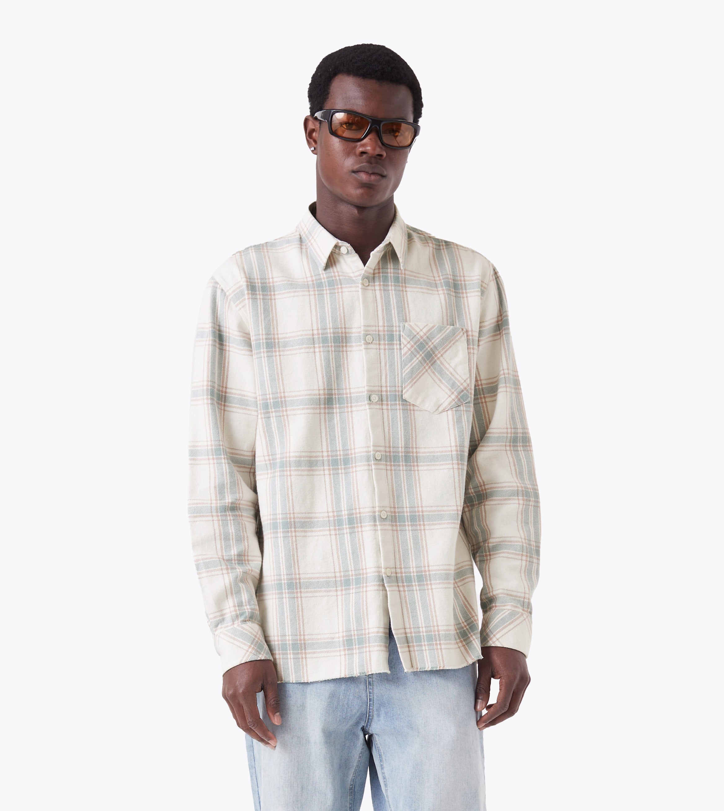 Raw OS Flannel Shirt Vintage White/Lt Blue