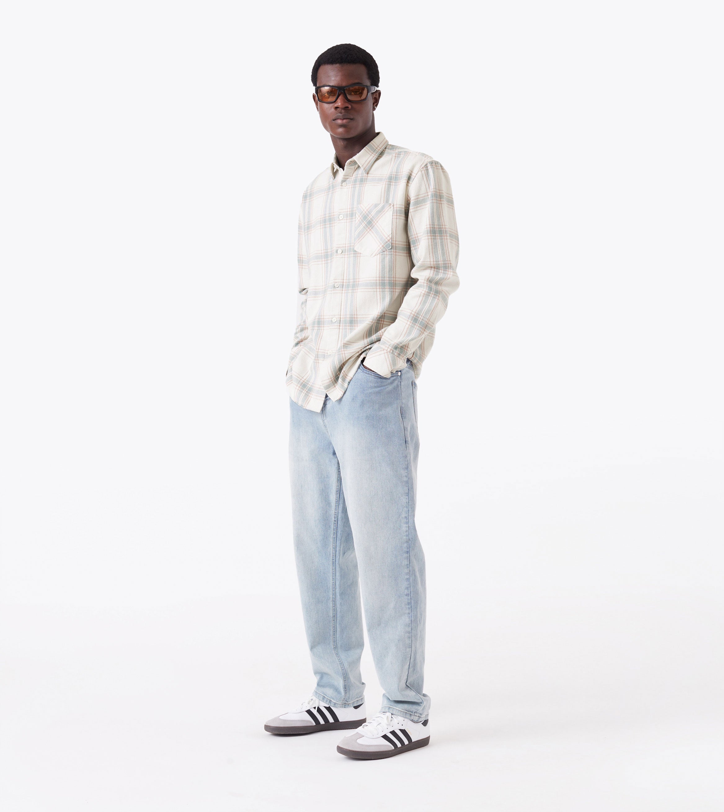 Raw OS Flannel Shirt Vintage White/Lt Blue