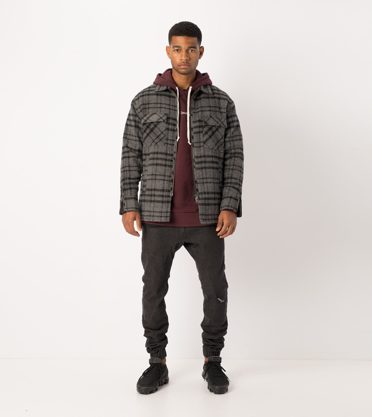 Rugger Plaid Shacket Charcoal Marle/Black - Sale
