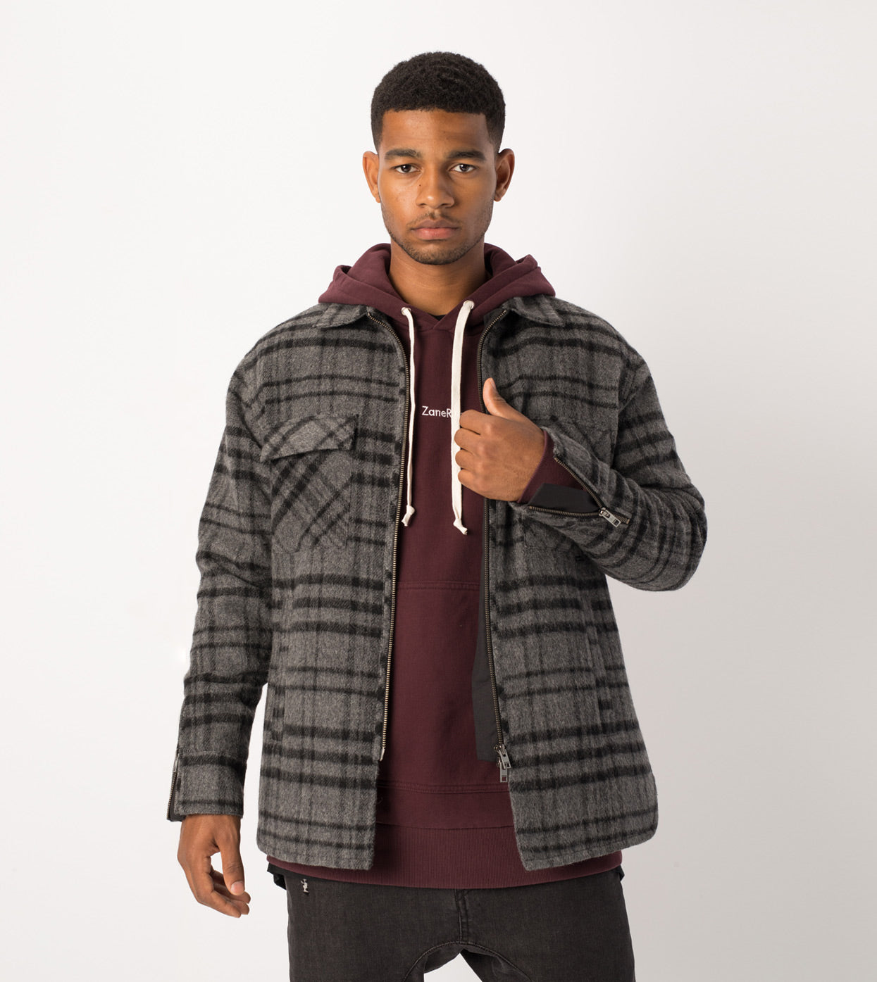 Rugger Plaid Shacket Charcoal Marle/Black - Sale