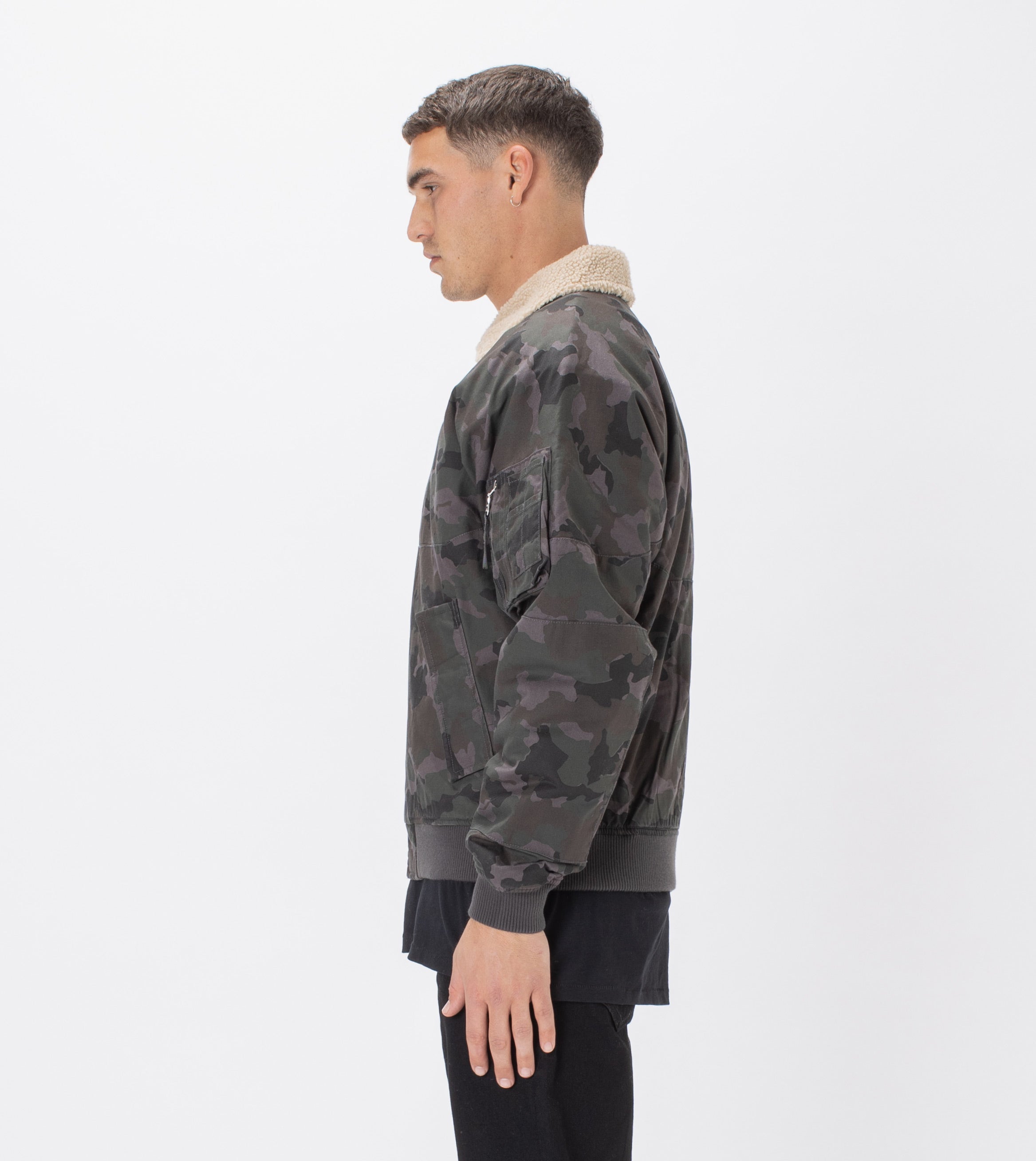 Shearling Militat Bomber Jacket Dk Camo
