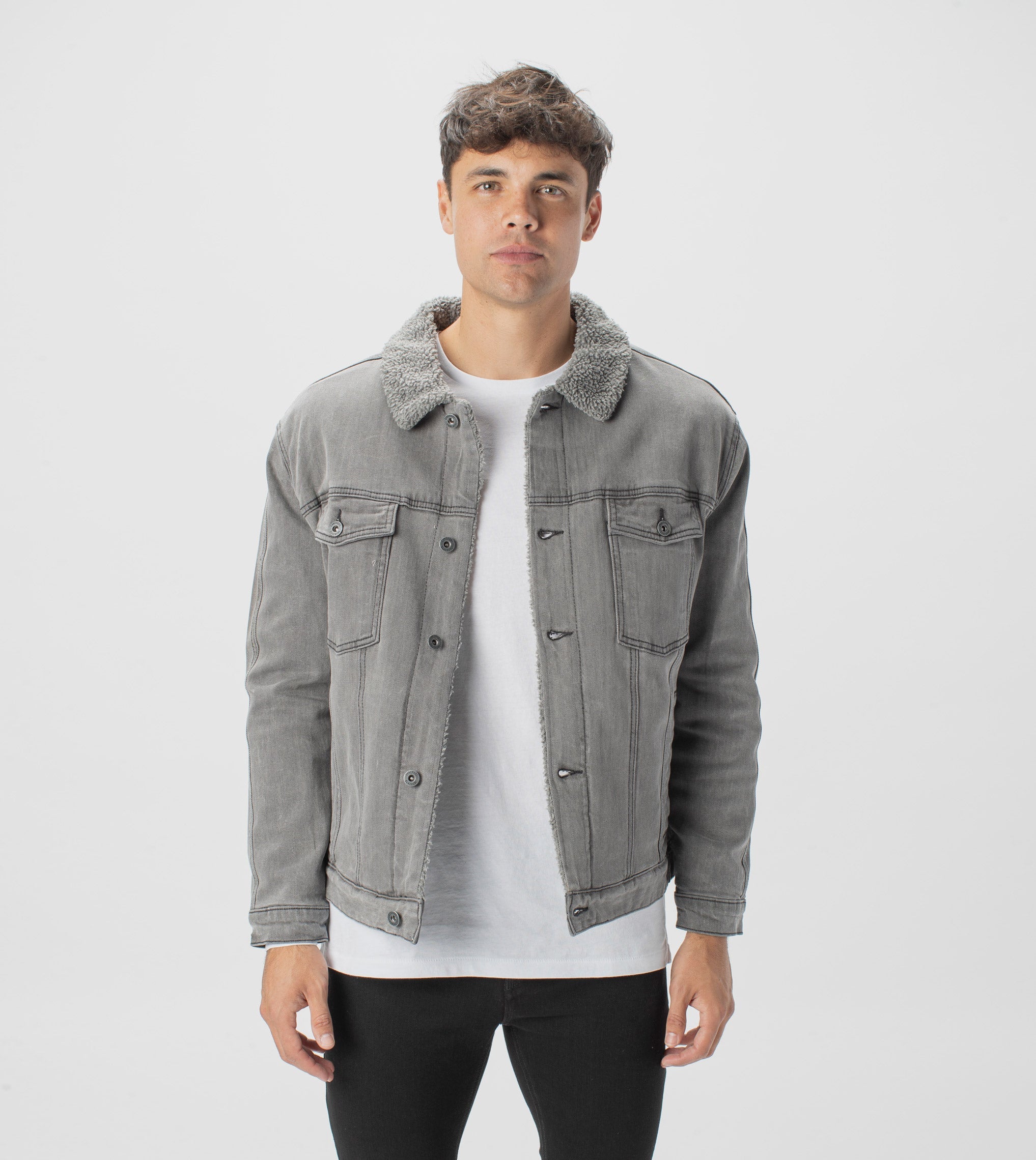 Sherpa Denim Jacket Grey