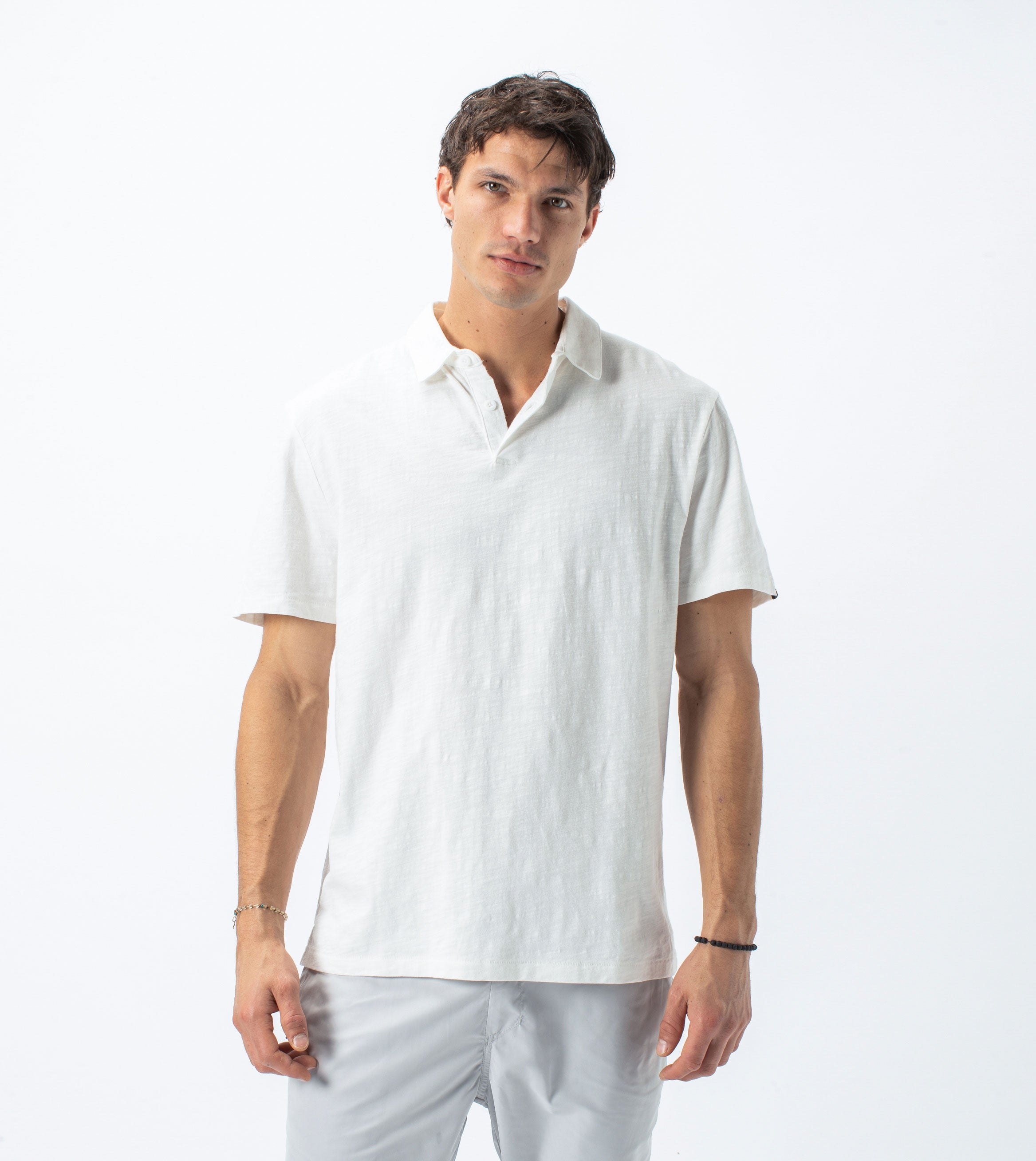 Slub SS Box Polo Milk - Sale