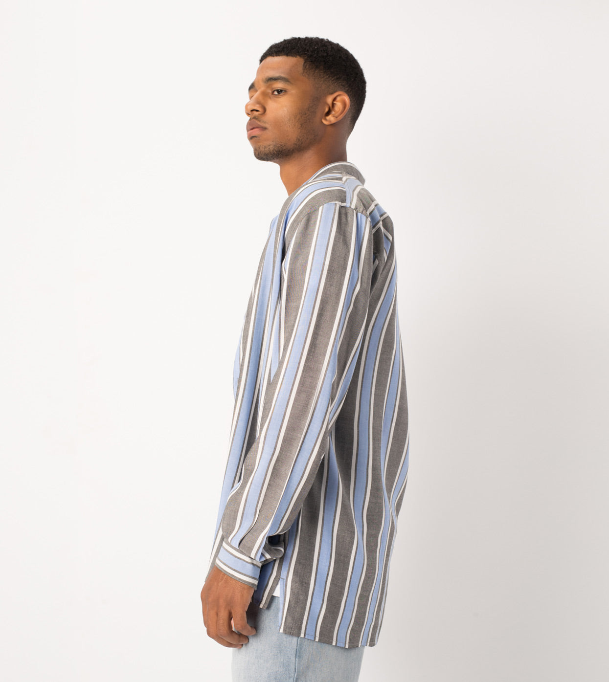 Stripe Rayon LS Shirt Black/Cobalt - Sale