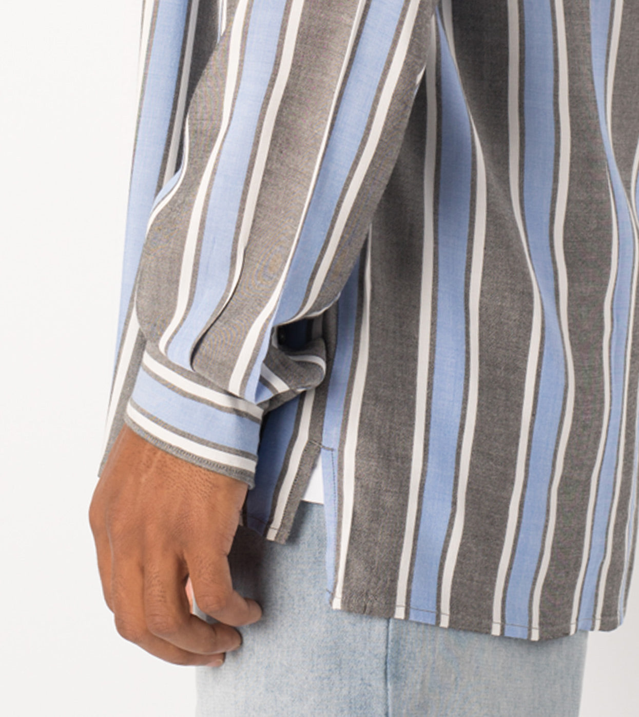 Stripe Rayon LS Shirt Black/Cobalt - Sale