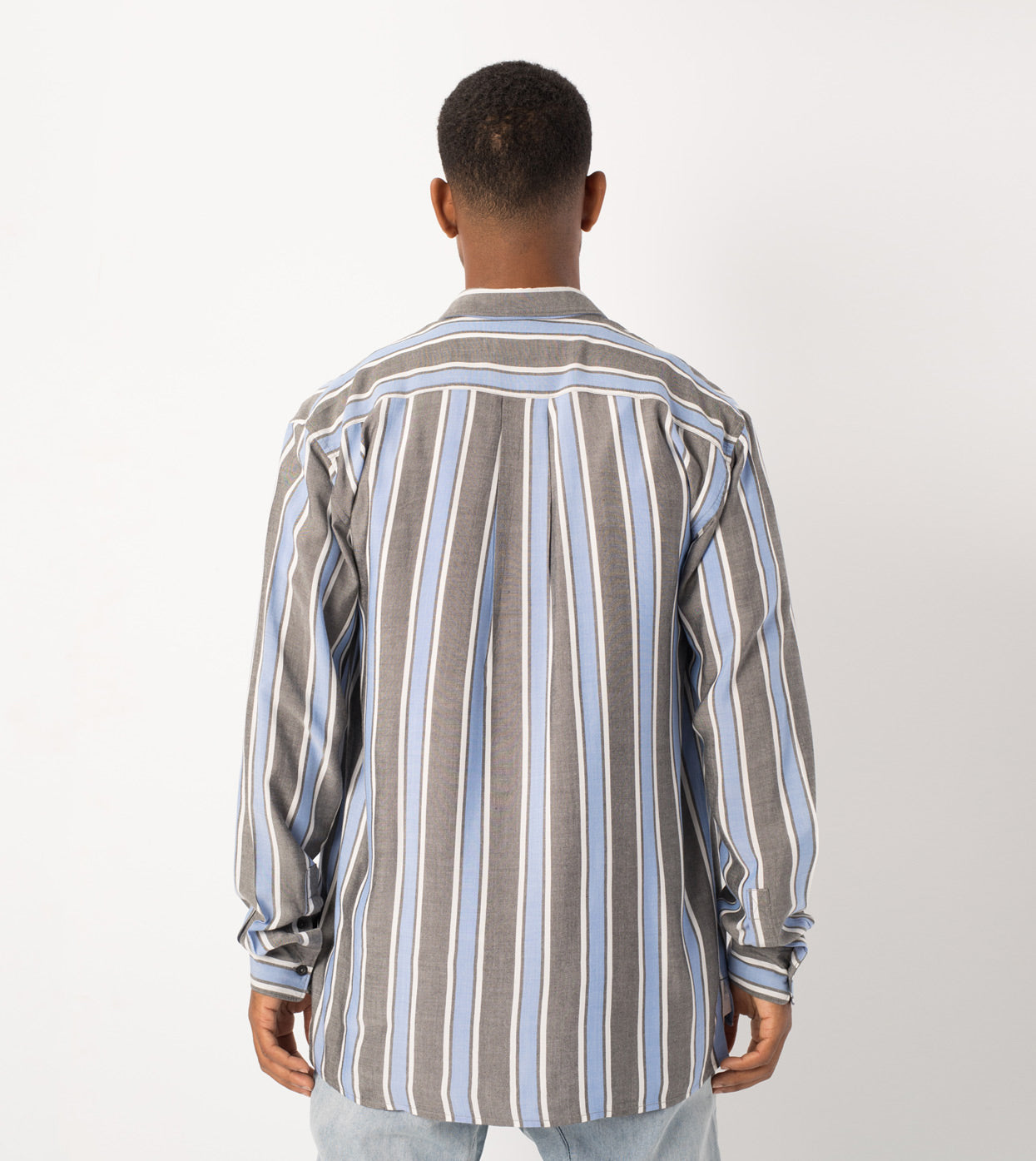 Stripe Rayon LS Shirt Black/Cobalt - Sale