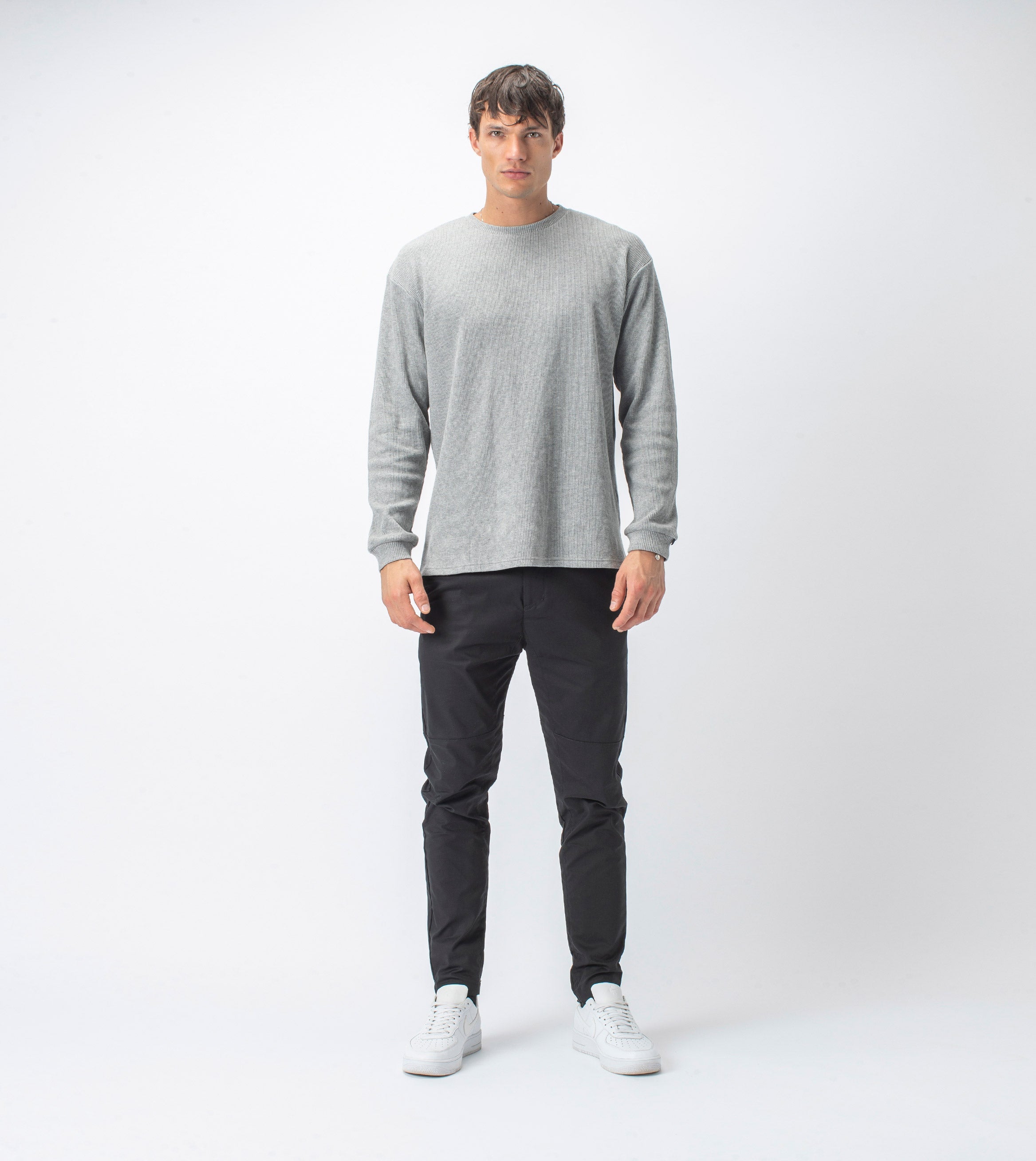 Waffle Box LS Tee Grey Marle