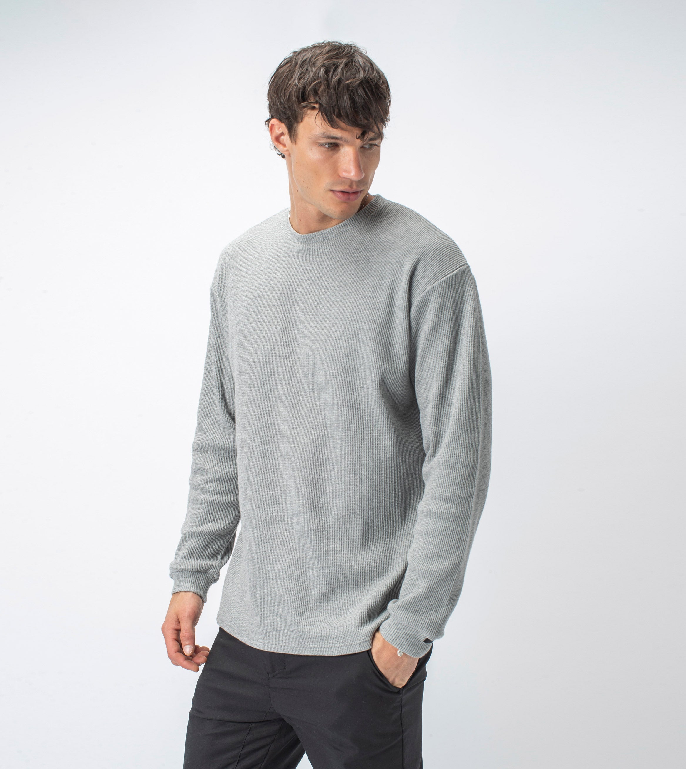 Waffle Box LS Tee Grey Marle