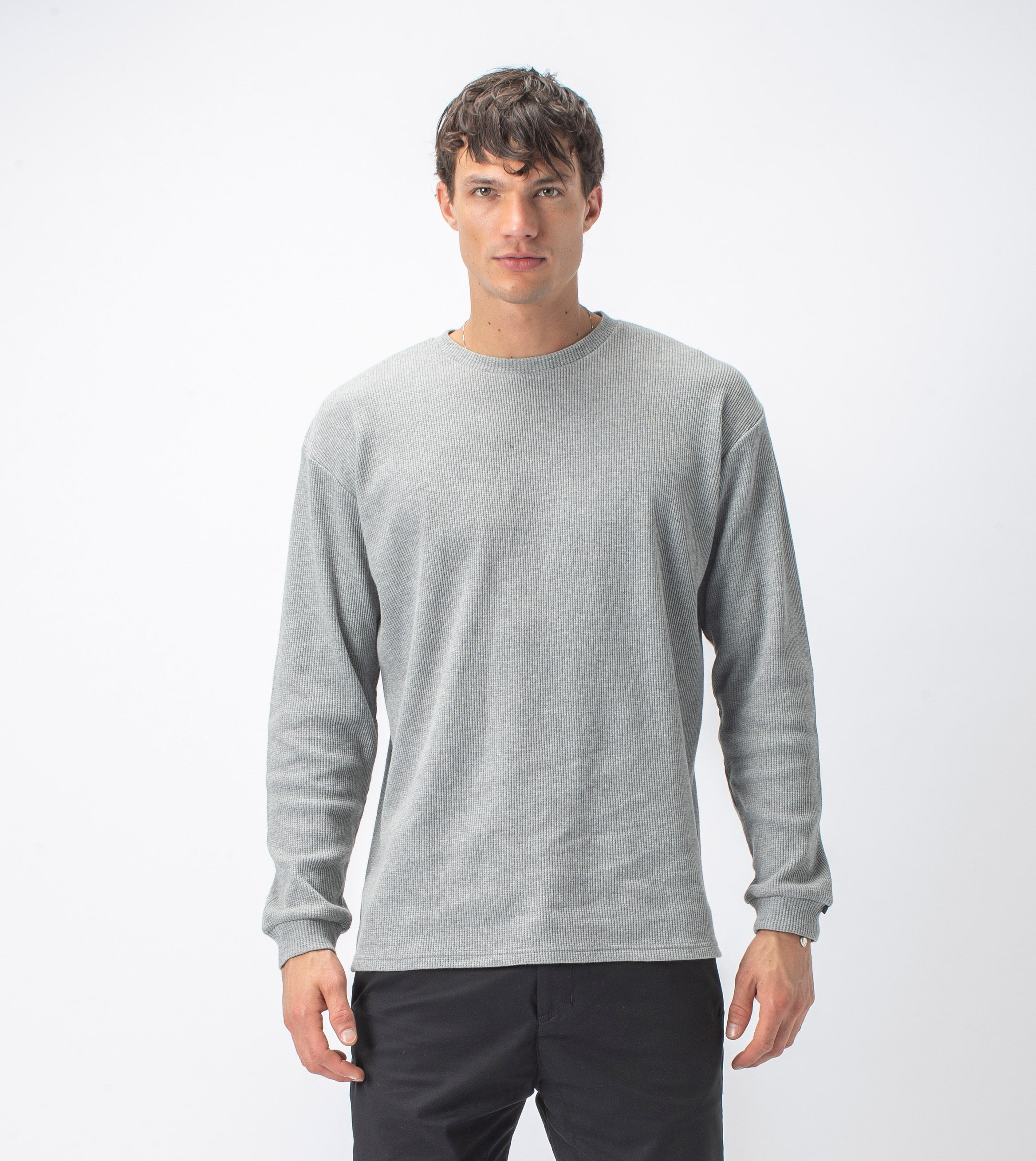 Waffle Box LS Tee Grey Marle