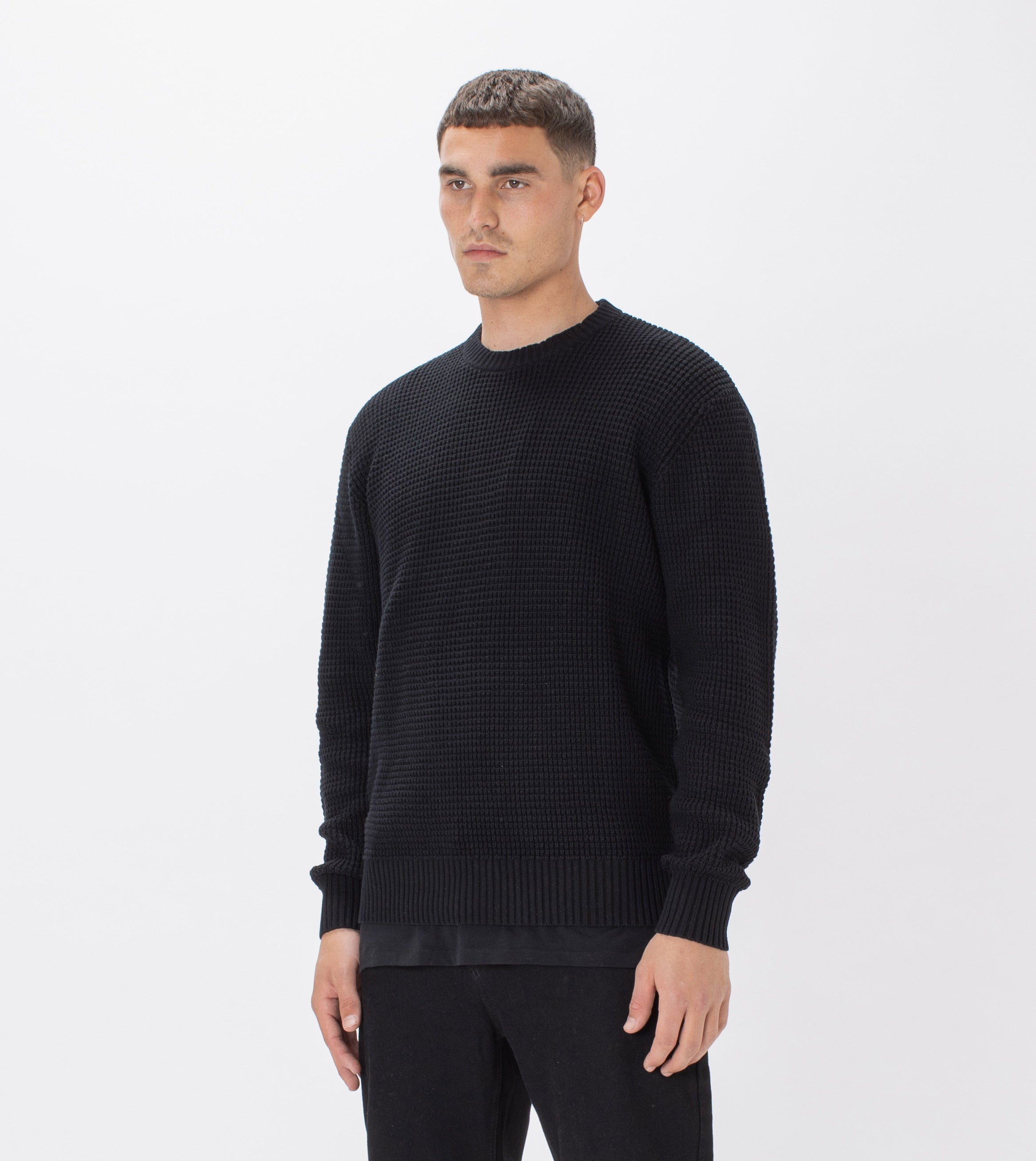 Waffle Crew Knit Black