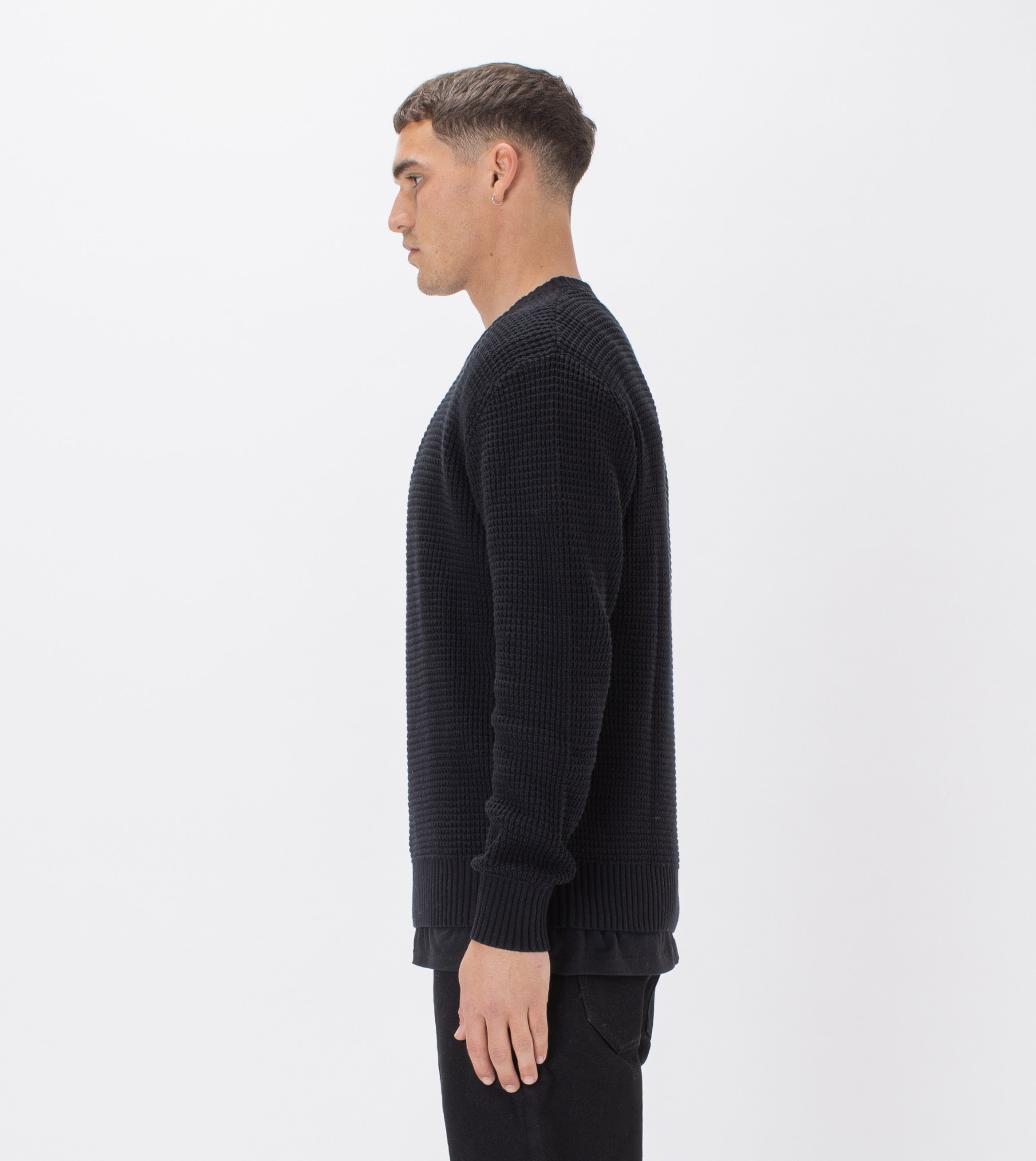 Waffle Crew Knit Black