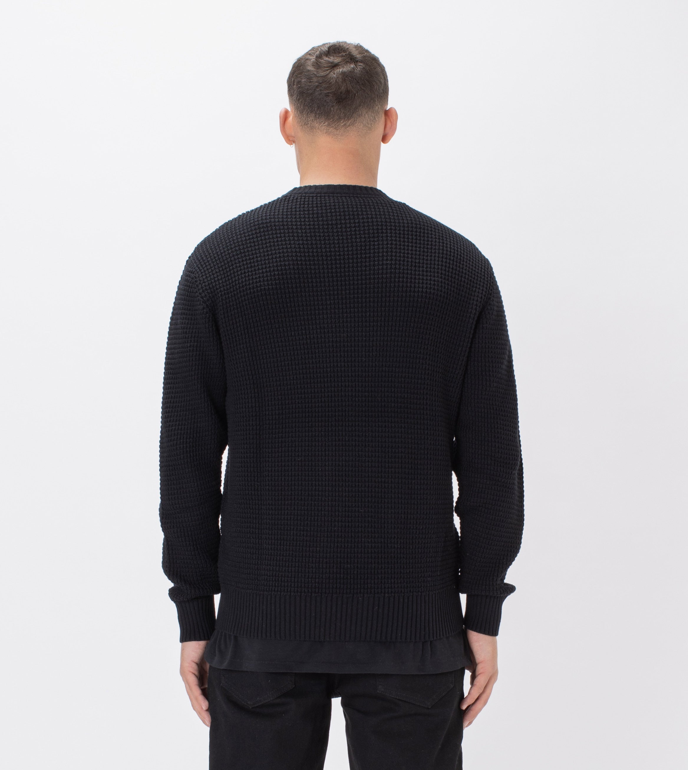 Waffle Crew Knit Black