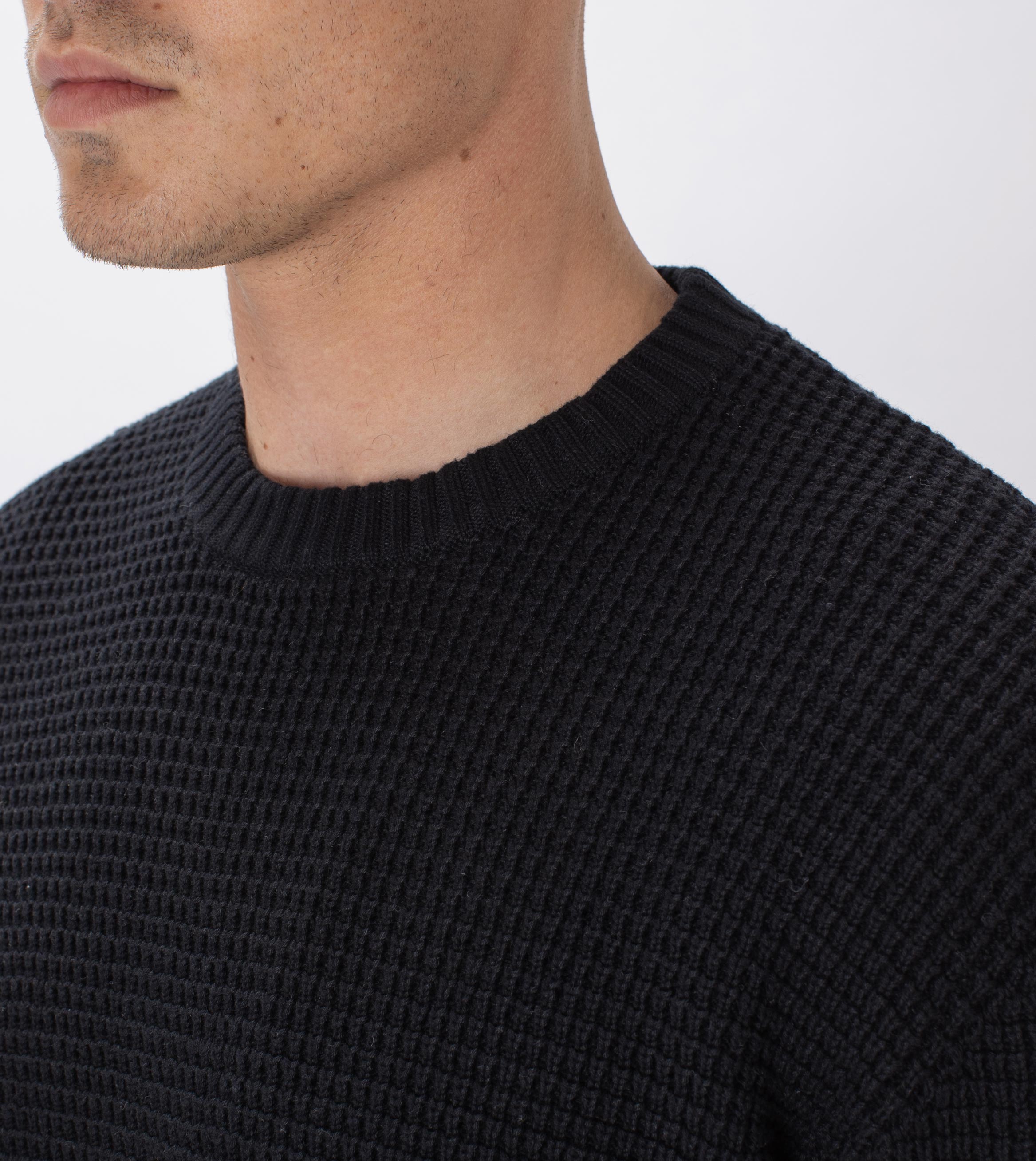 Waffle Crew Knit Black