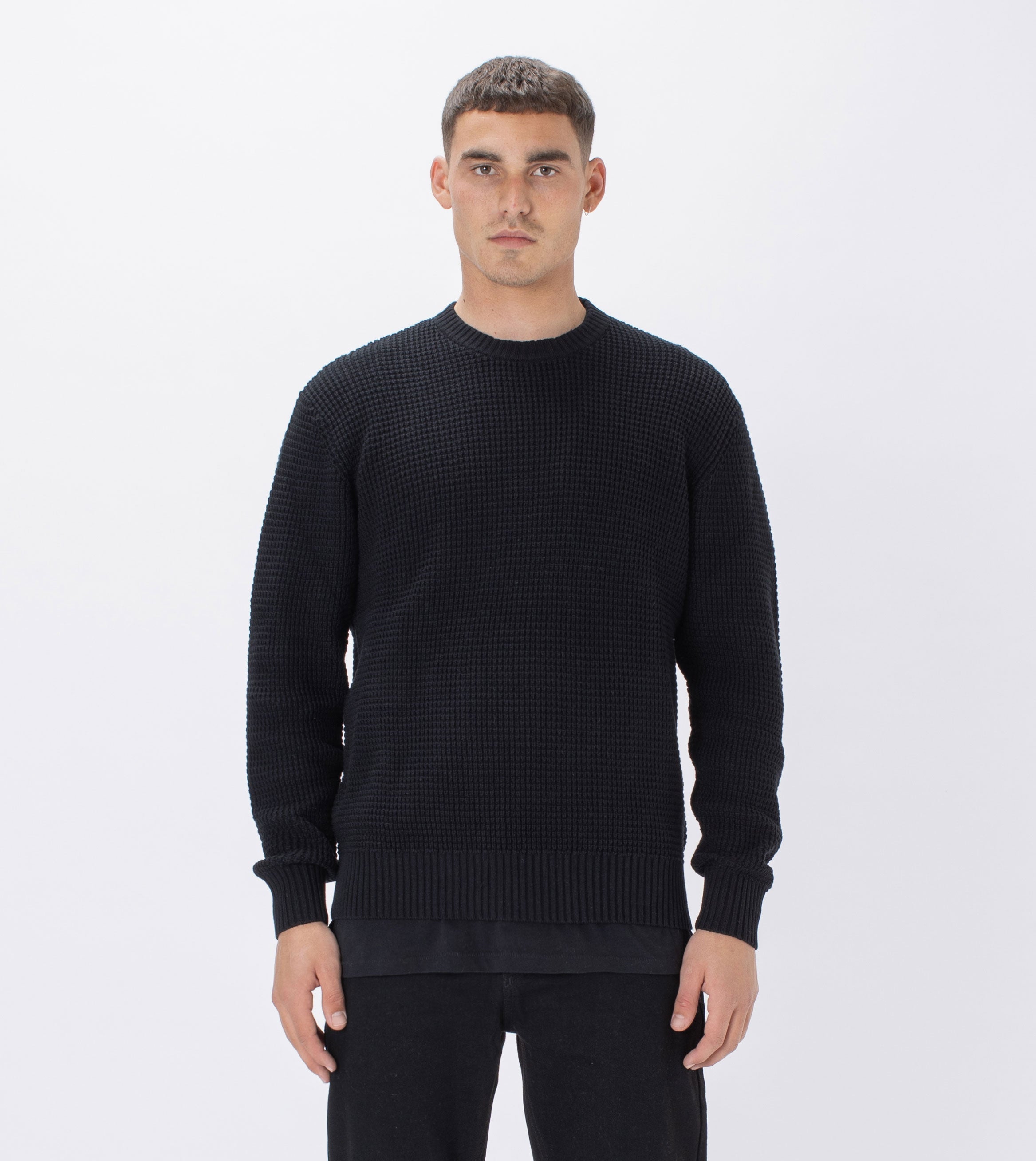 Waffle Crew Knit Black