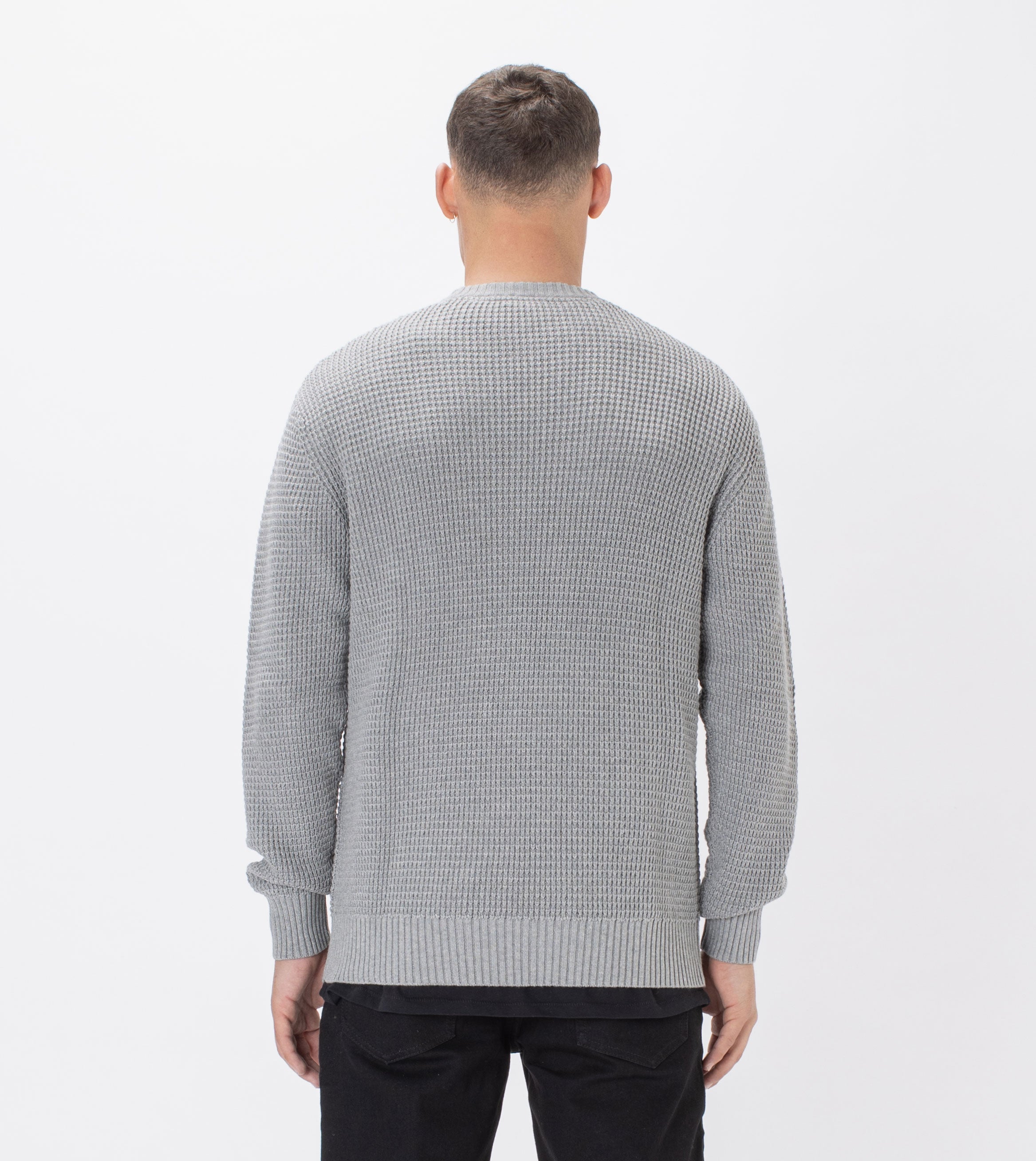 Waffle Crew Knit Dk Grey Marle
