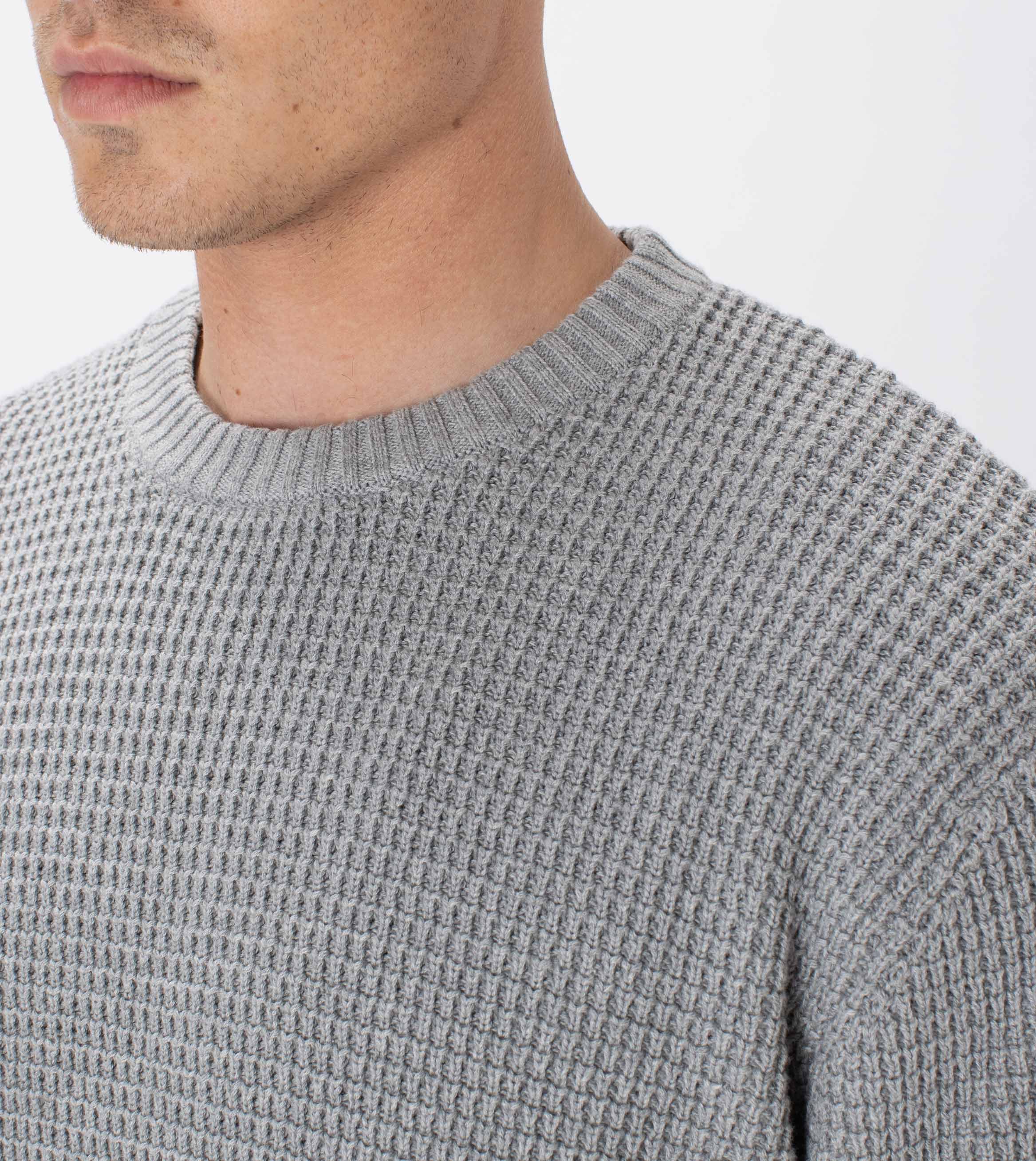 Waffle Crew Knit Dk Grey Marle