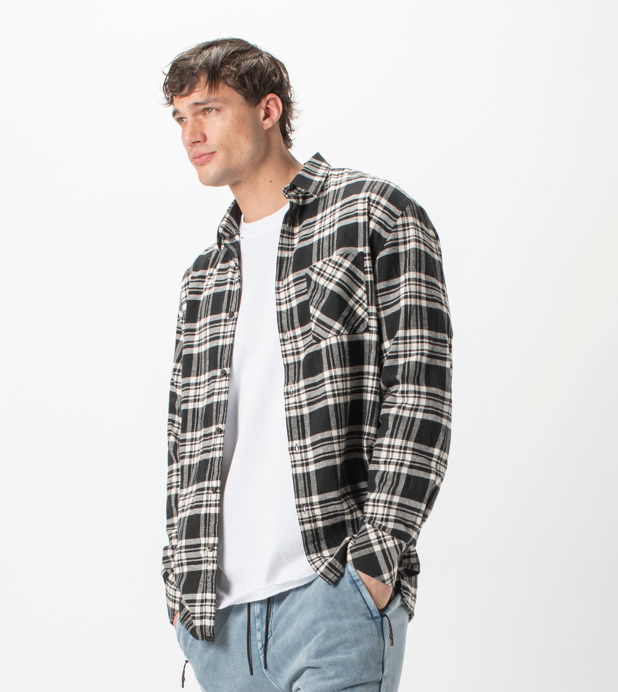 Work Flannel LS Shirt Black/Milk