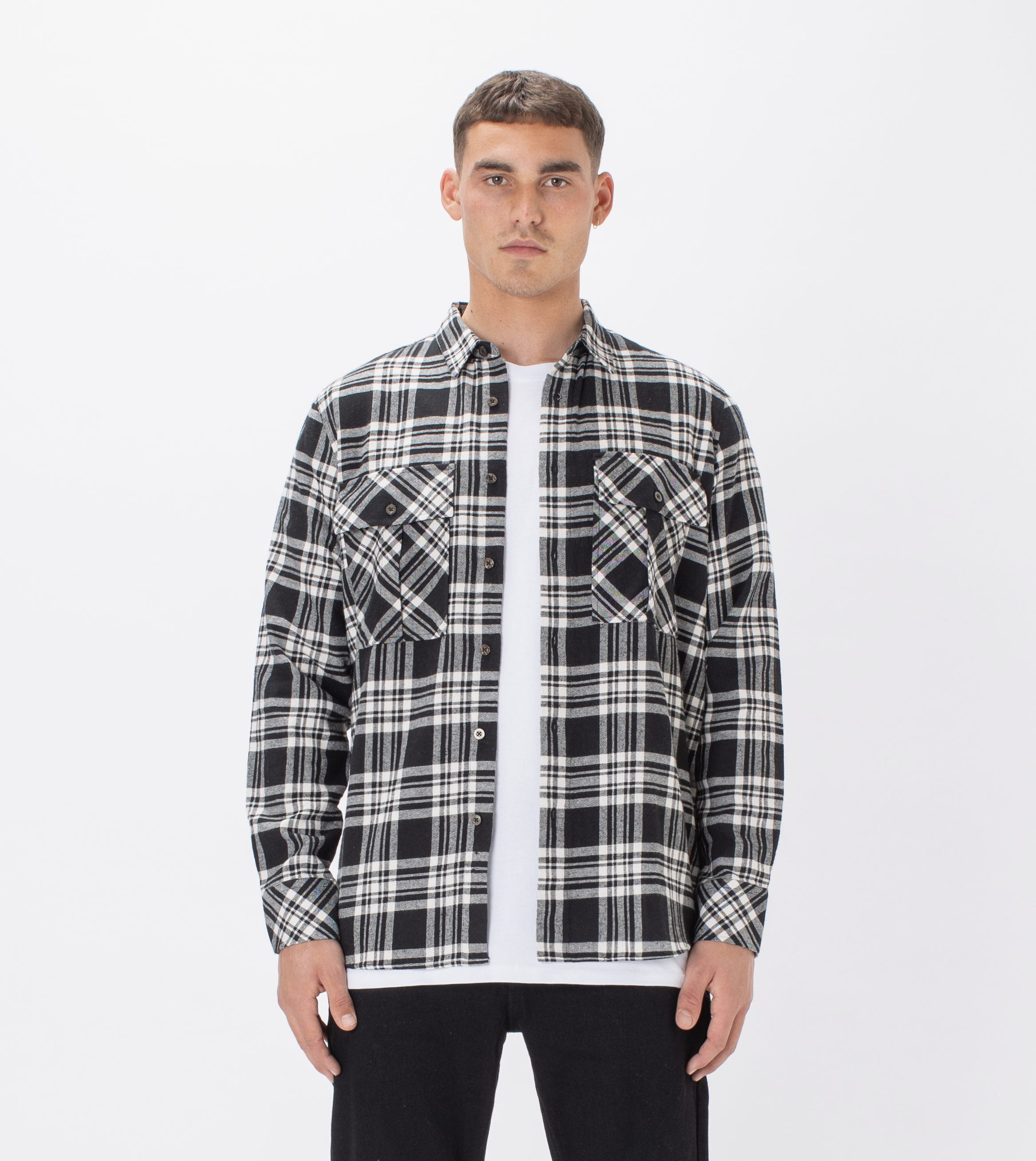 Work Flannel LS Shirt Black/Milk