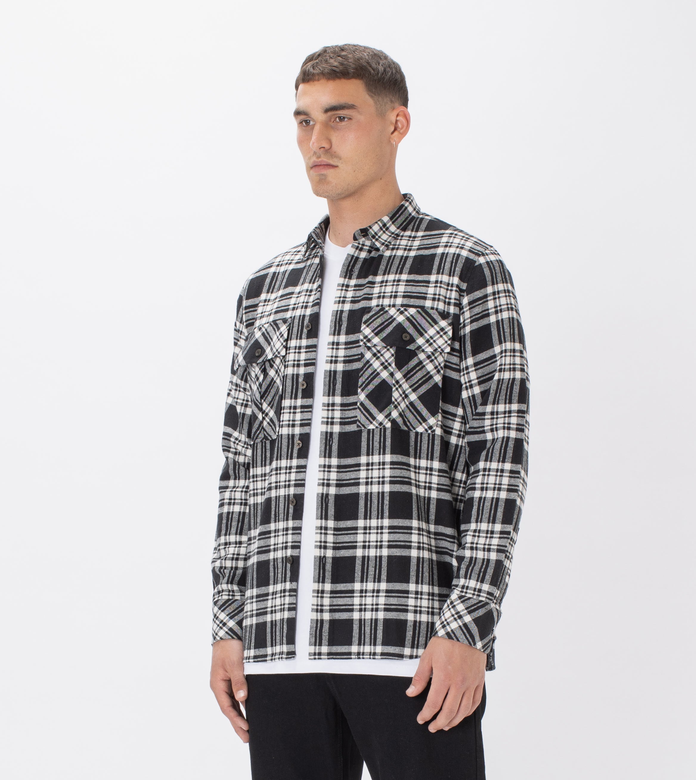 Work Flannel LS Shirt Black/Milk