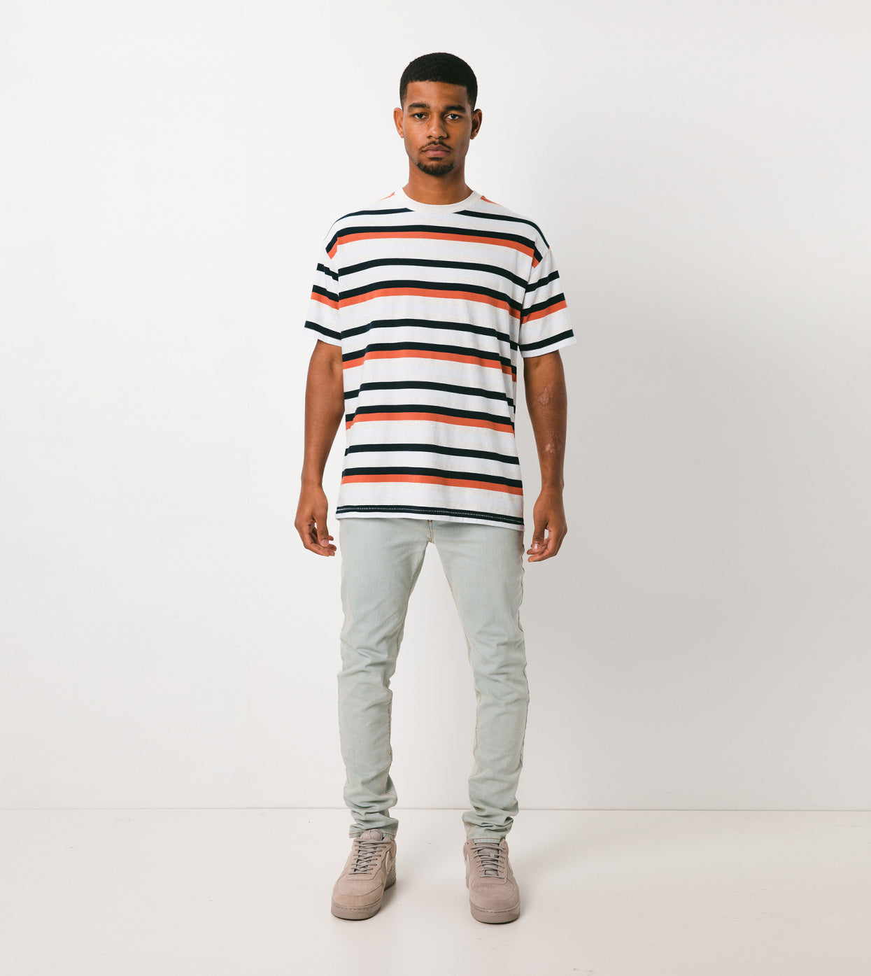 Quad-Stripe Box Tee White Marle/Clay - Sale